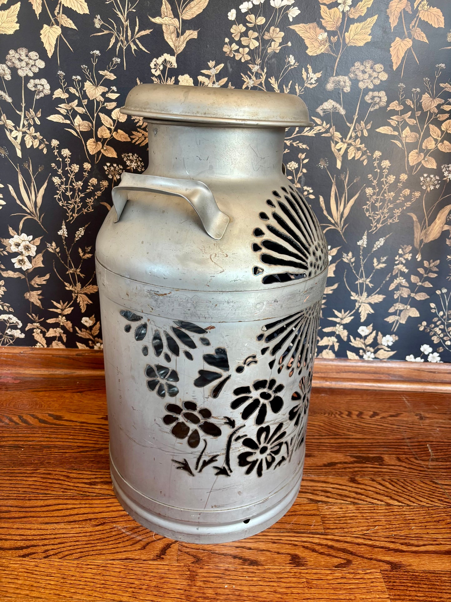 Vintage Milk Can Luminary - Flower, Butterfly and Hummingbird Design