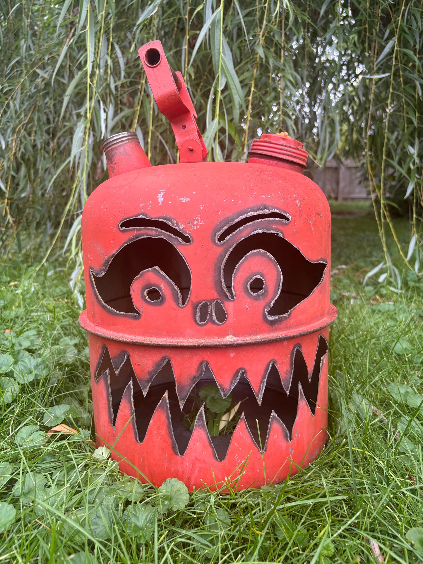 Antique Orange Gas Can Jack-o-Lantern