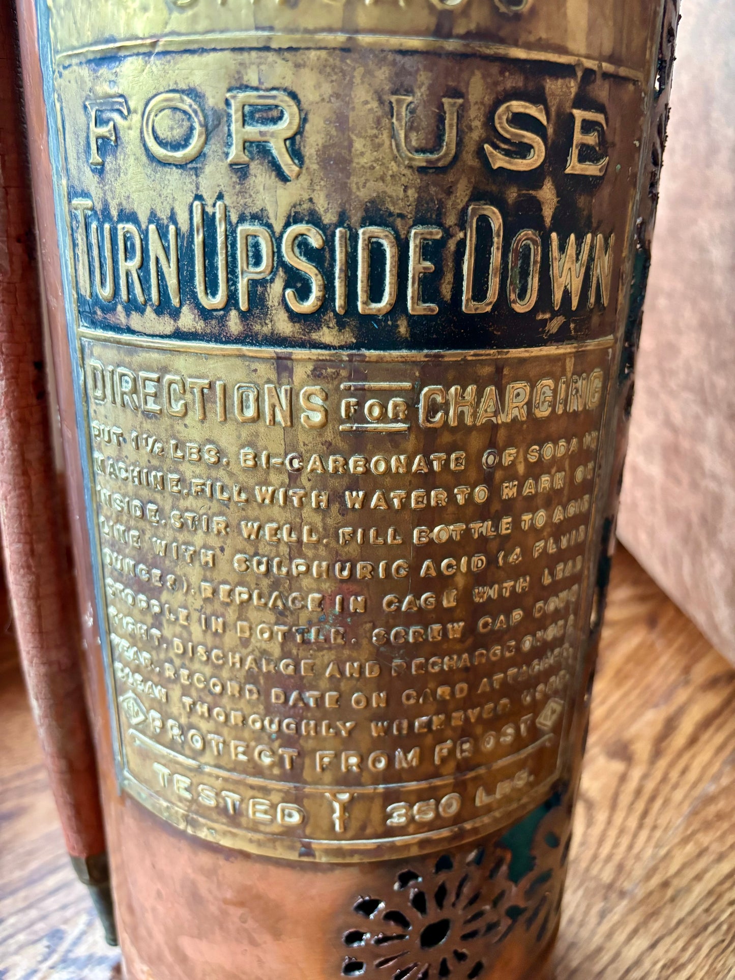 Antique Copper Fire Extinguisher - Flower Design