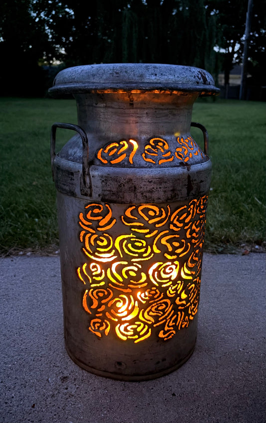 Milk Can Luminary - Flower Design