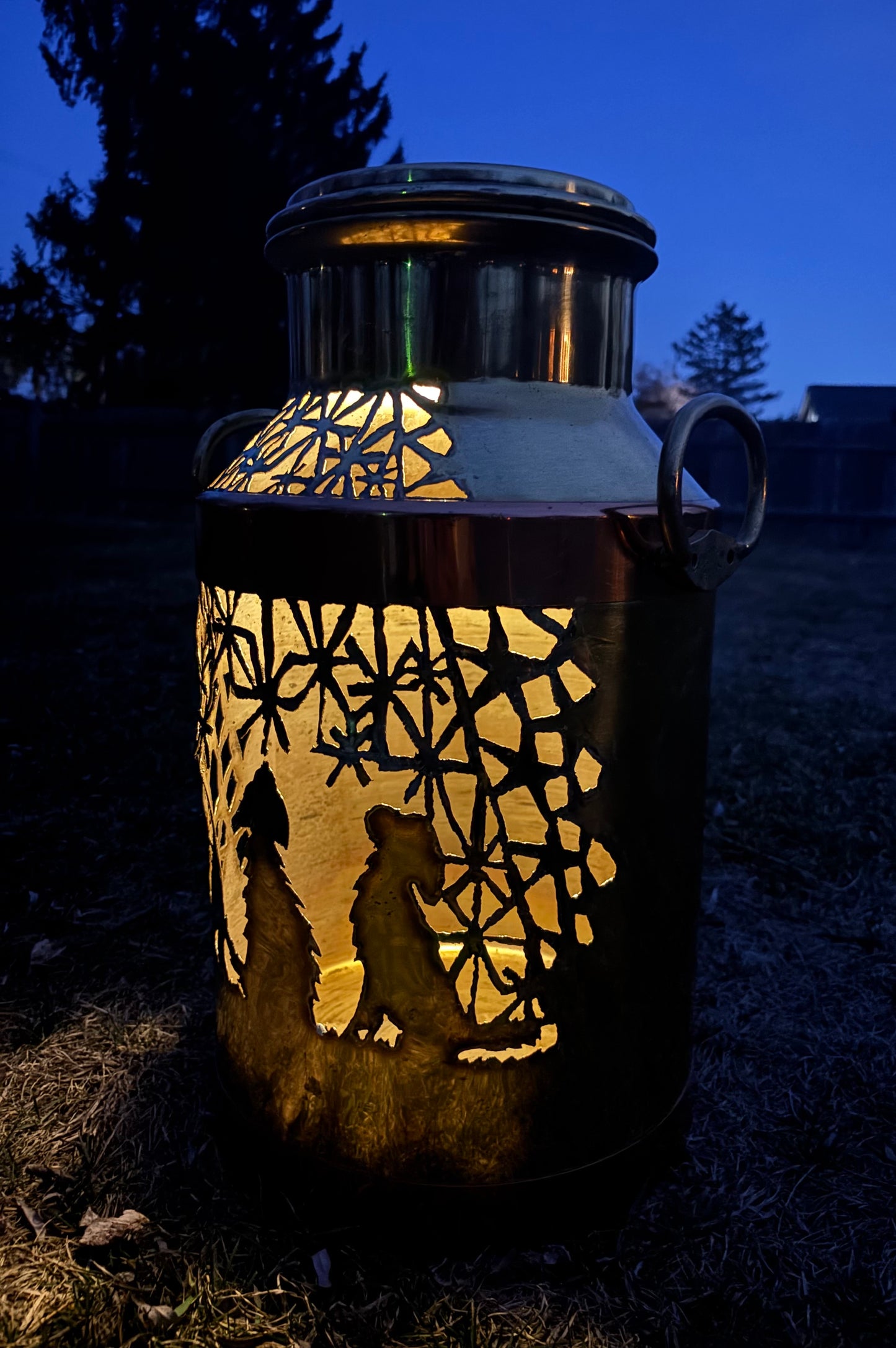 Brass and Copper Milk Can Luminary - Dog and Star Design