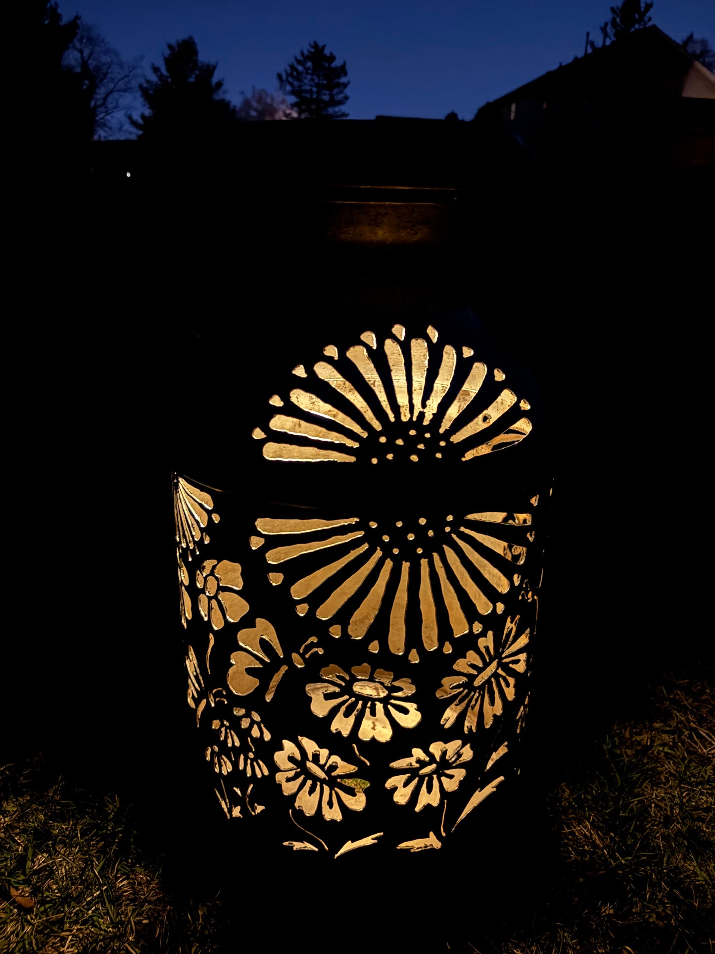 Vintage Milk Can Luminary - Flowers and Butterflies