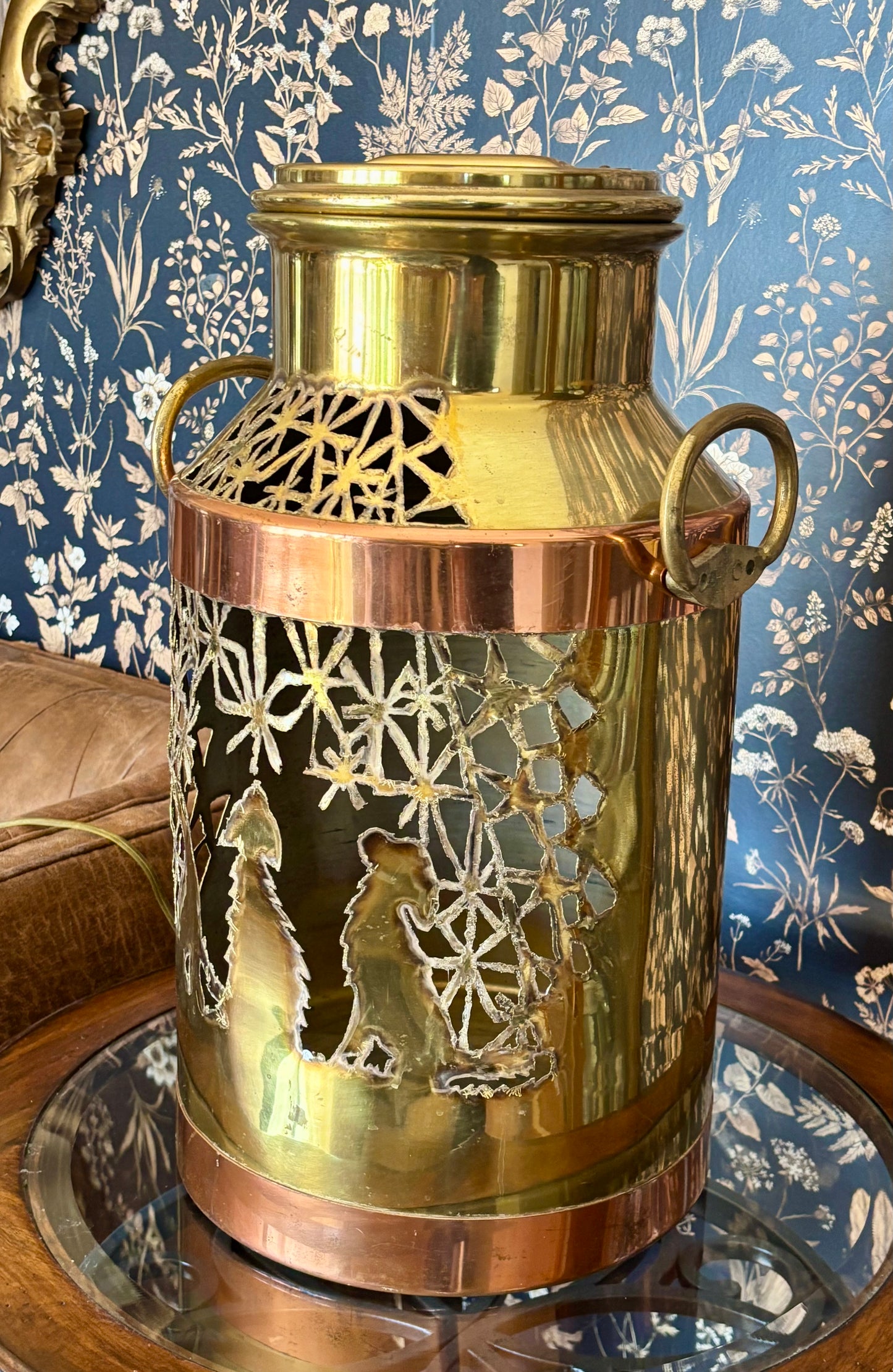 Brass and Copper Milk Can Luminary - Dog and Star Design