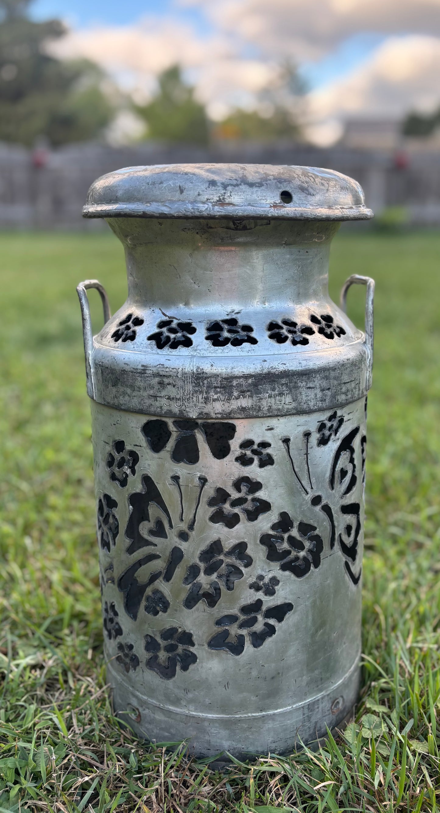 Vintage Milk Can - Flower and Butterfly Design