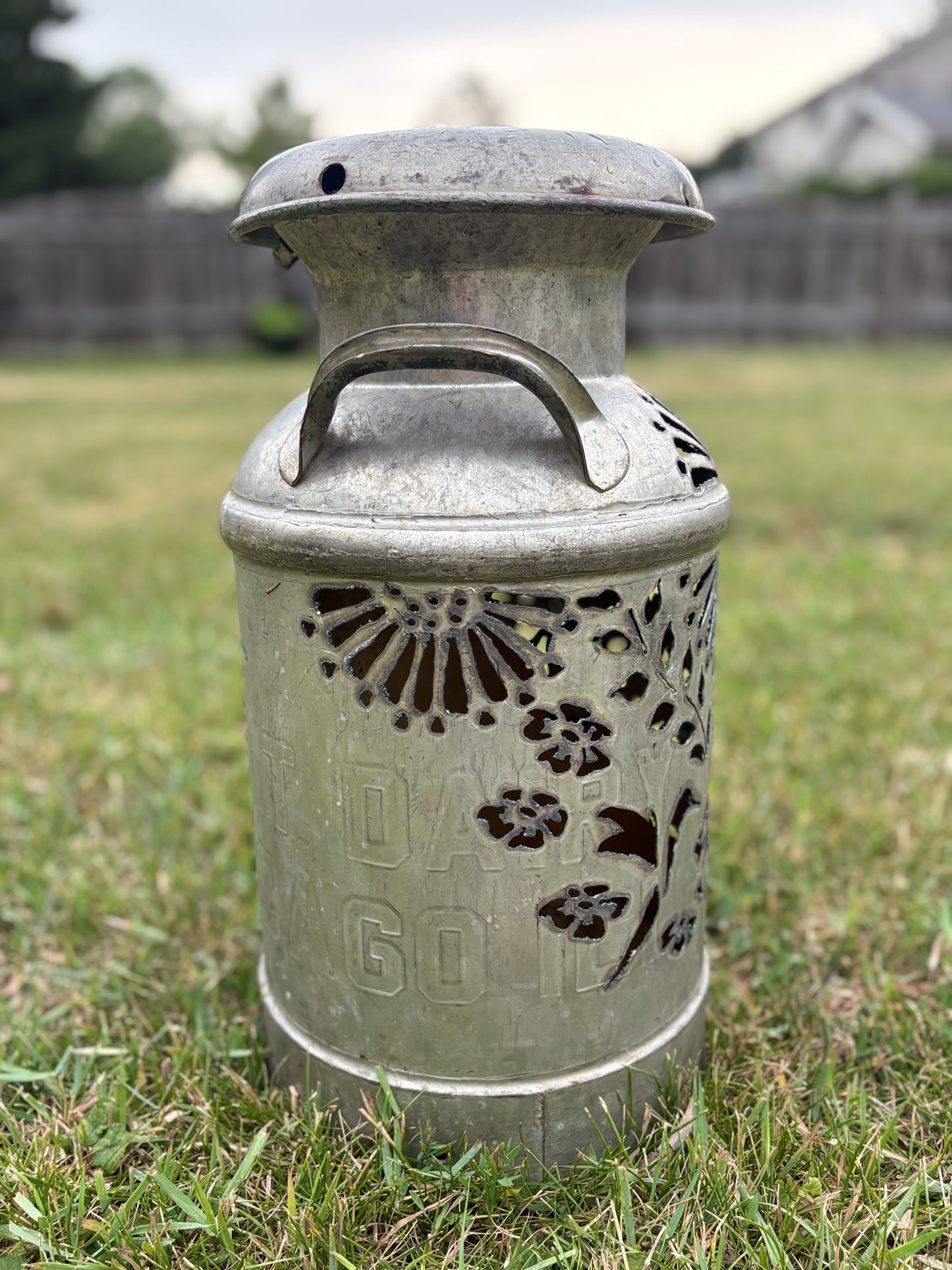 Vintage Milk Can - Hummingbird and Flower Design