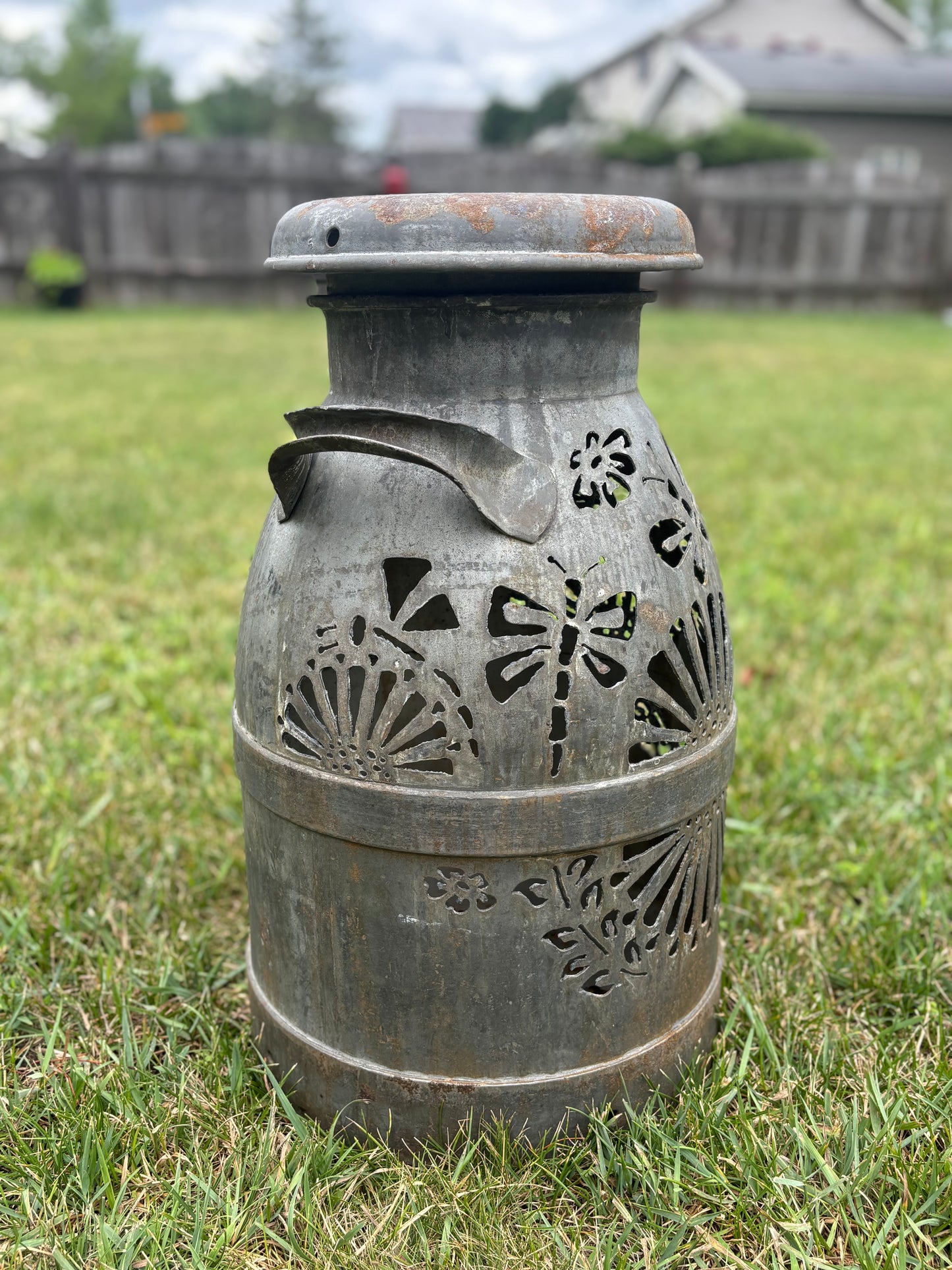 Vintage Milk Can - Dragonfly Design