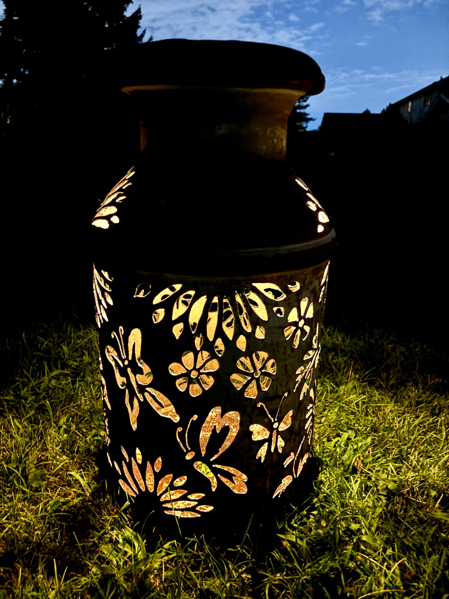 Vintage Milk Can Luminary - Butterfly Design
