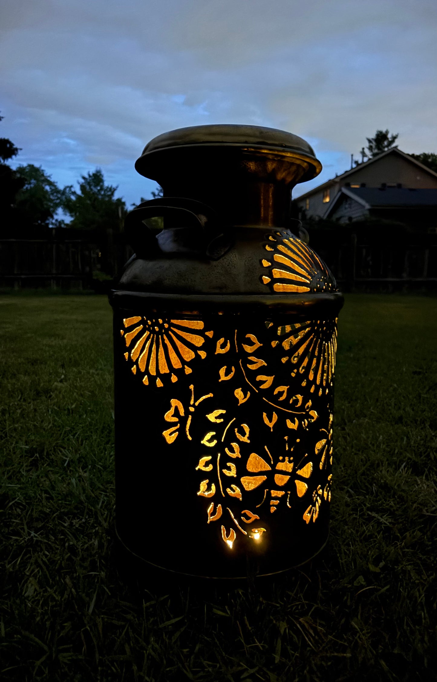 BRONZE Milk Can - Bee and Flower Design