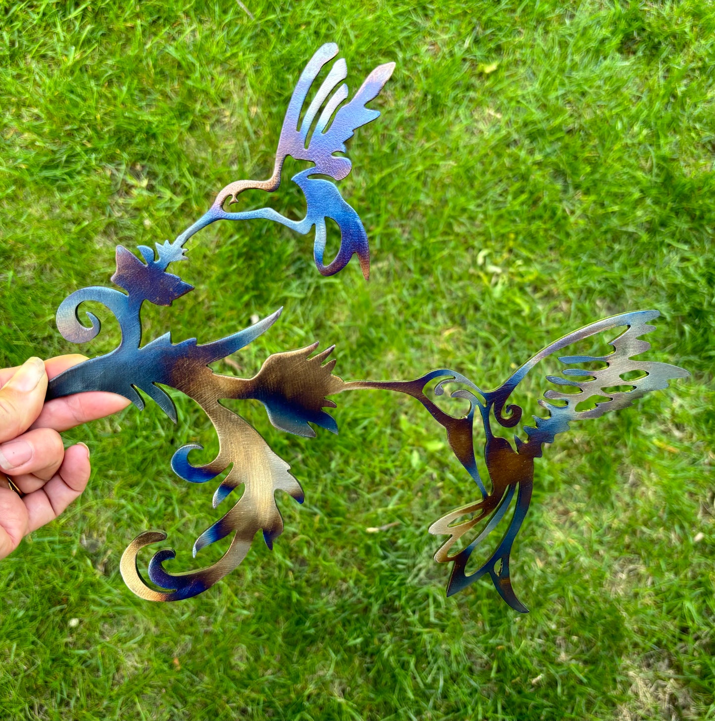 Hummingbirds, Flame Painted or Raw Steel