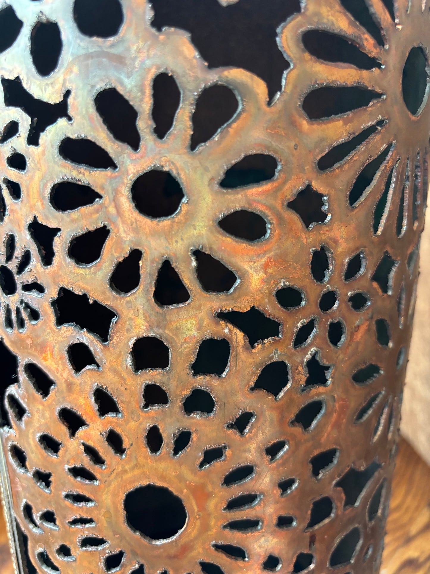 Antique Copper Fire Extinguisher - Flower Design