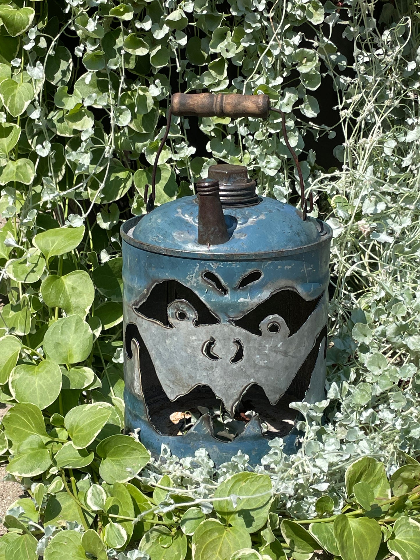 Antique Gas Can Jack-o-Lantern - gray and blue