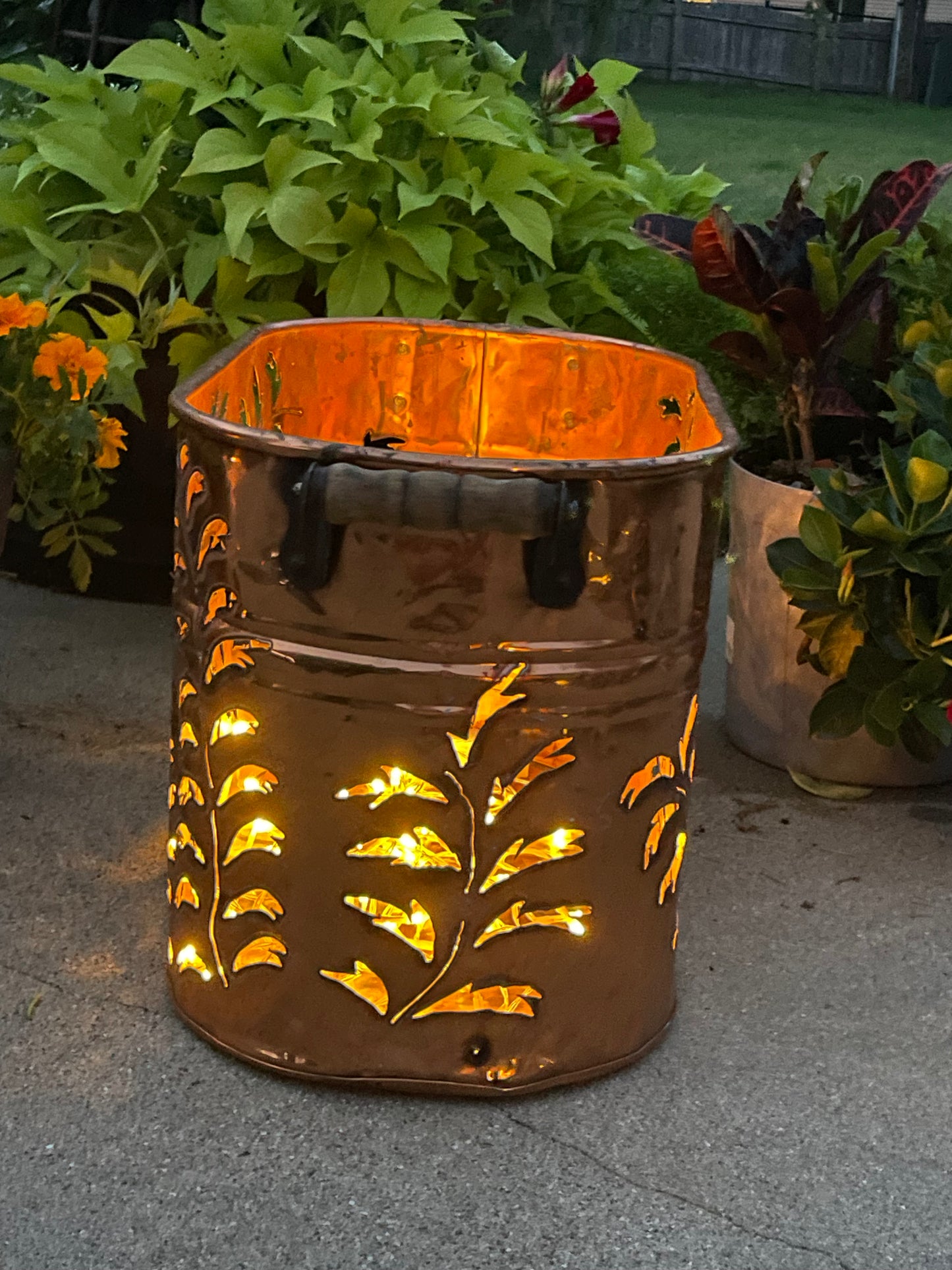 Vintage Copper Boiler Luminary - Hand cut willow branches