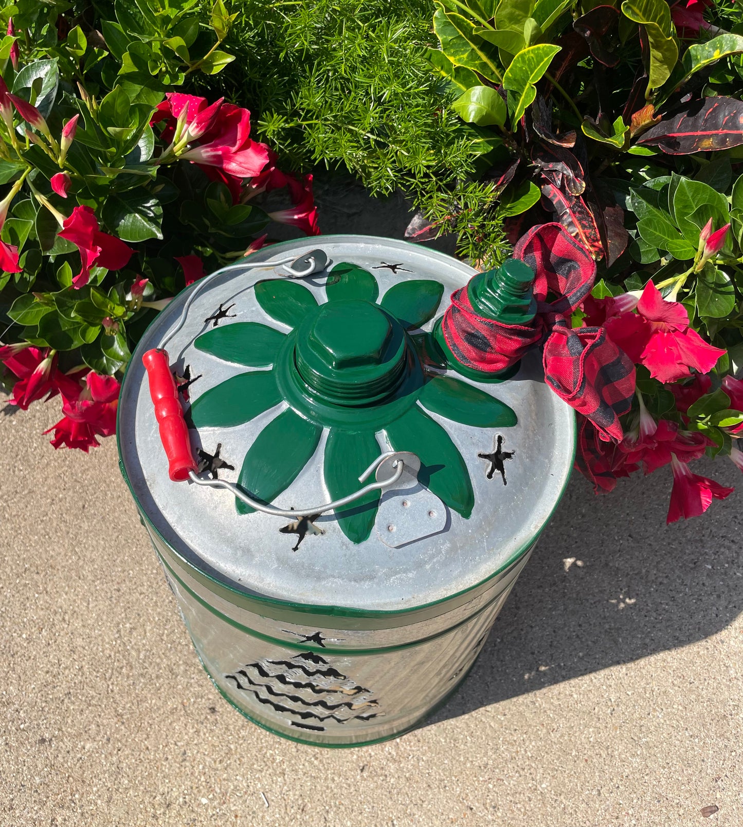 Large Christmas Tree Gas Can Luminary - Green Stripes