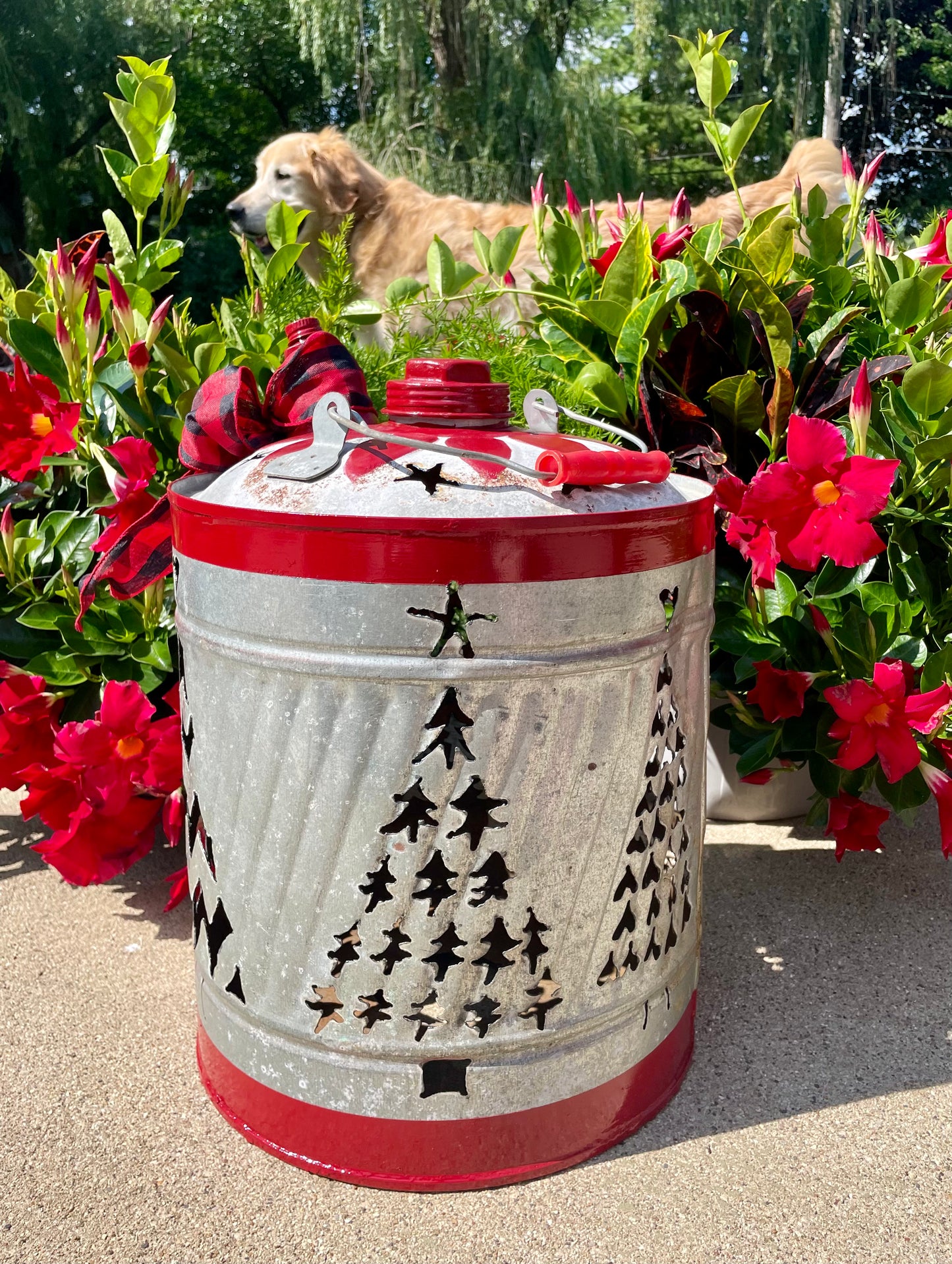 Large Christmas Tree Gas Can Luminary - Red Stripe