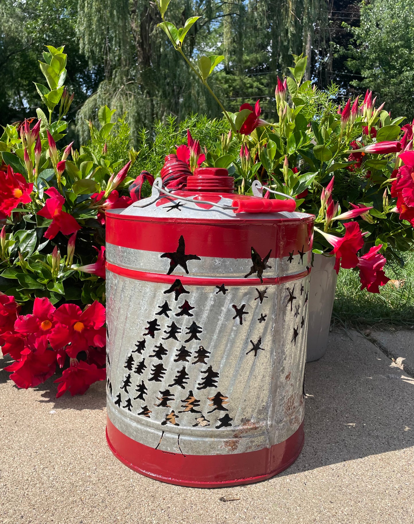 Large Christmas Tree Gas Can Luminary - Red Striped