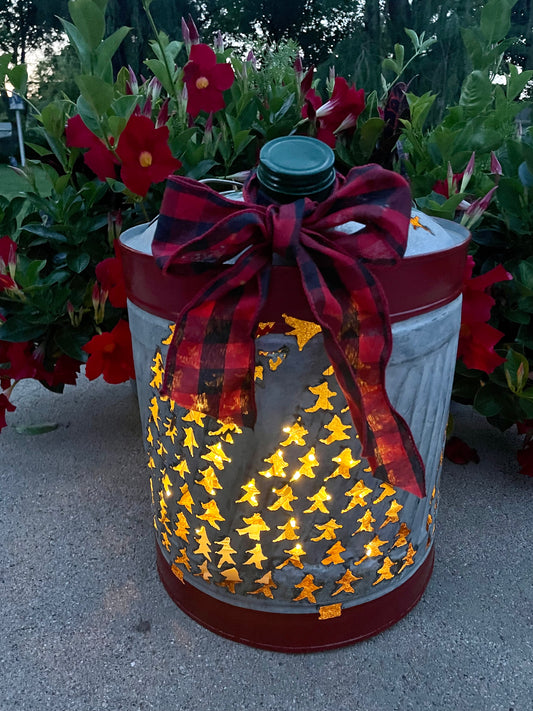 Large Christmas Tree Gas Can Luminary - Green and Red Pointsetta