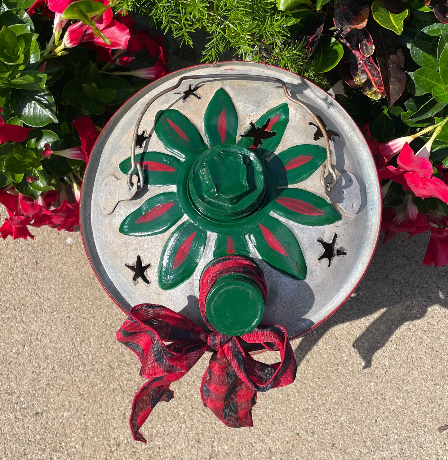 Large Christmas Tree Gas Can Luminary - Green and Red Pointsetta