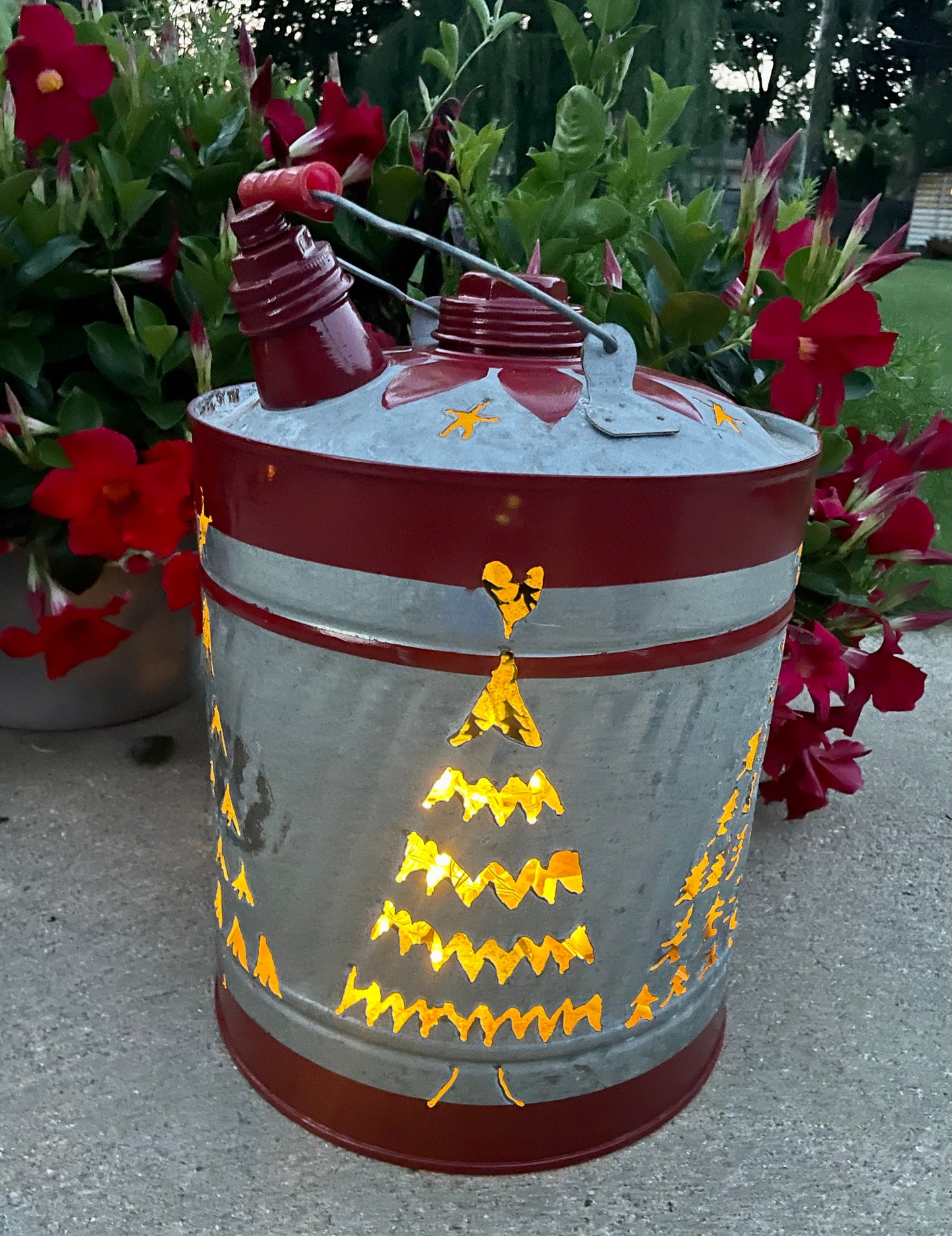 Large Christmas Tree Gas Can Luminary - Red Striped