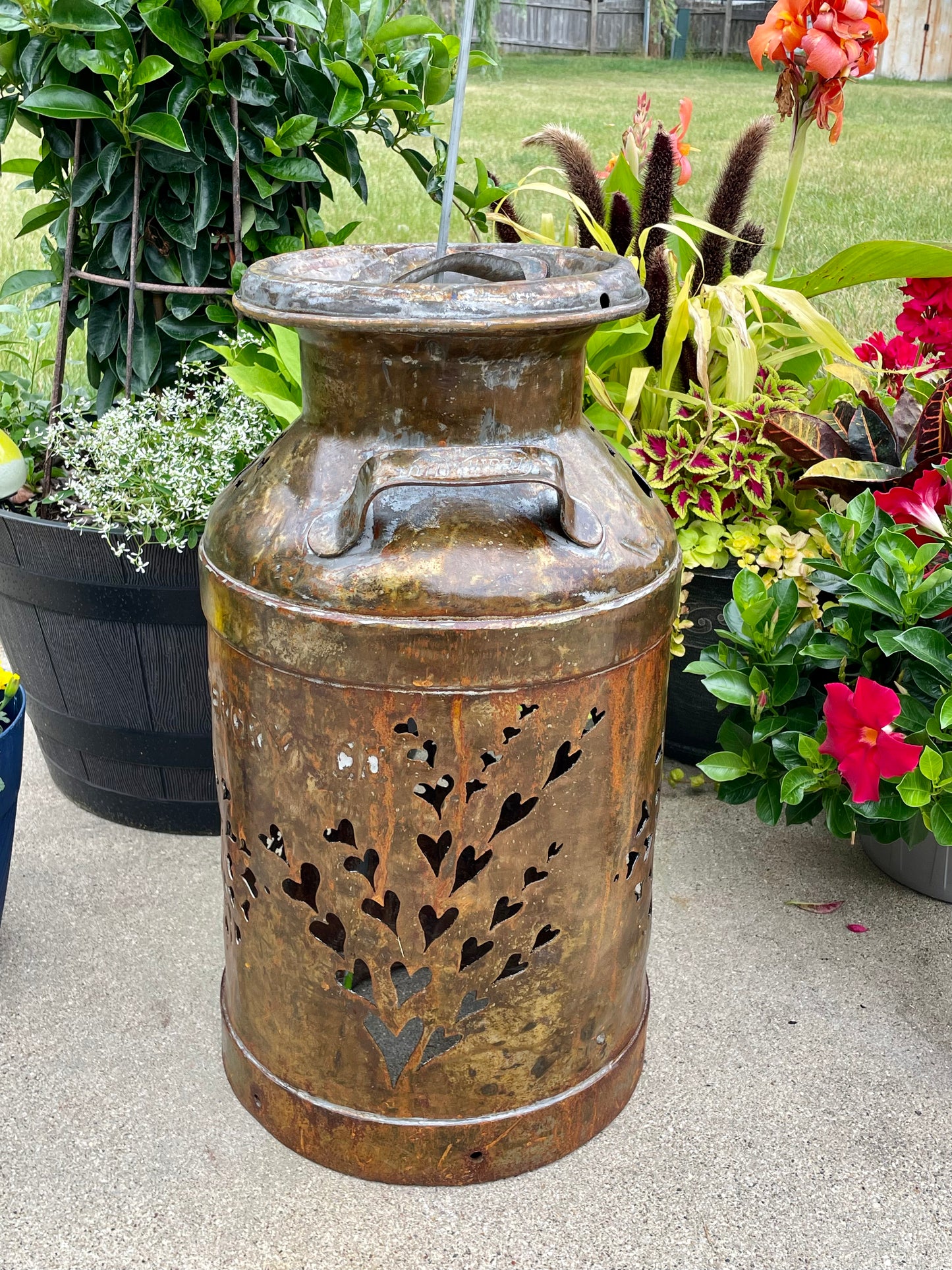 Vintage Heart Milk Can with Flower