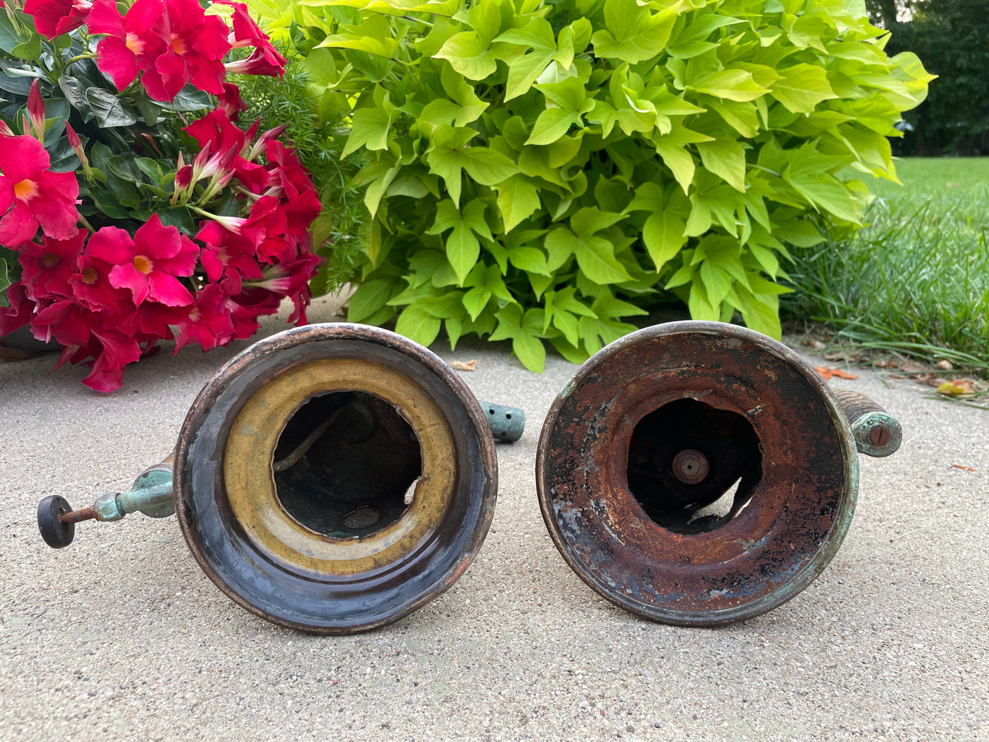 Two Antique Brass Blowtorch Jack-o-Lantern Luminarias