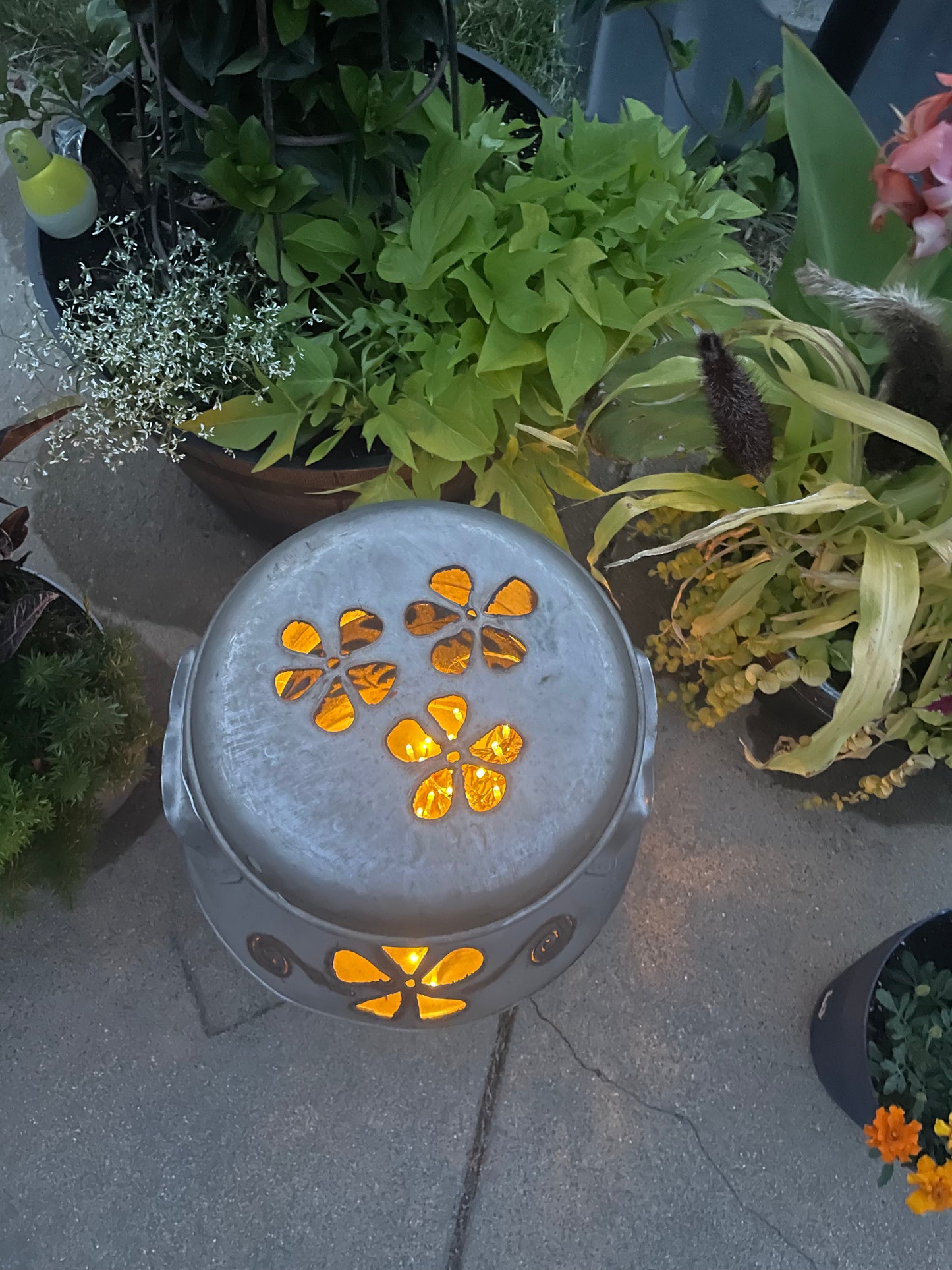 Vintage Milk Can Flower Luminary - Hand Cut