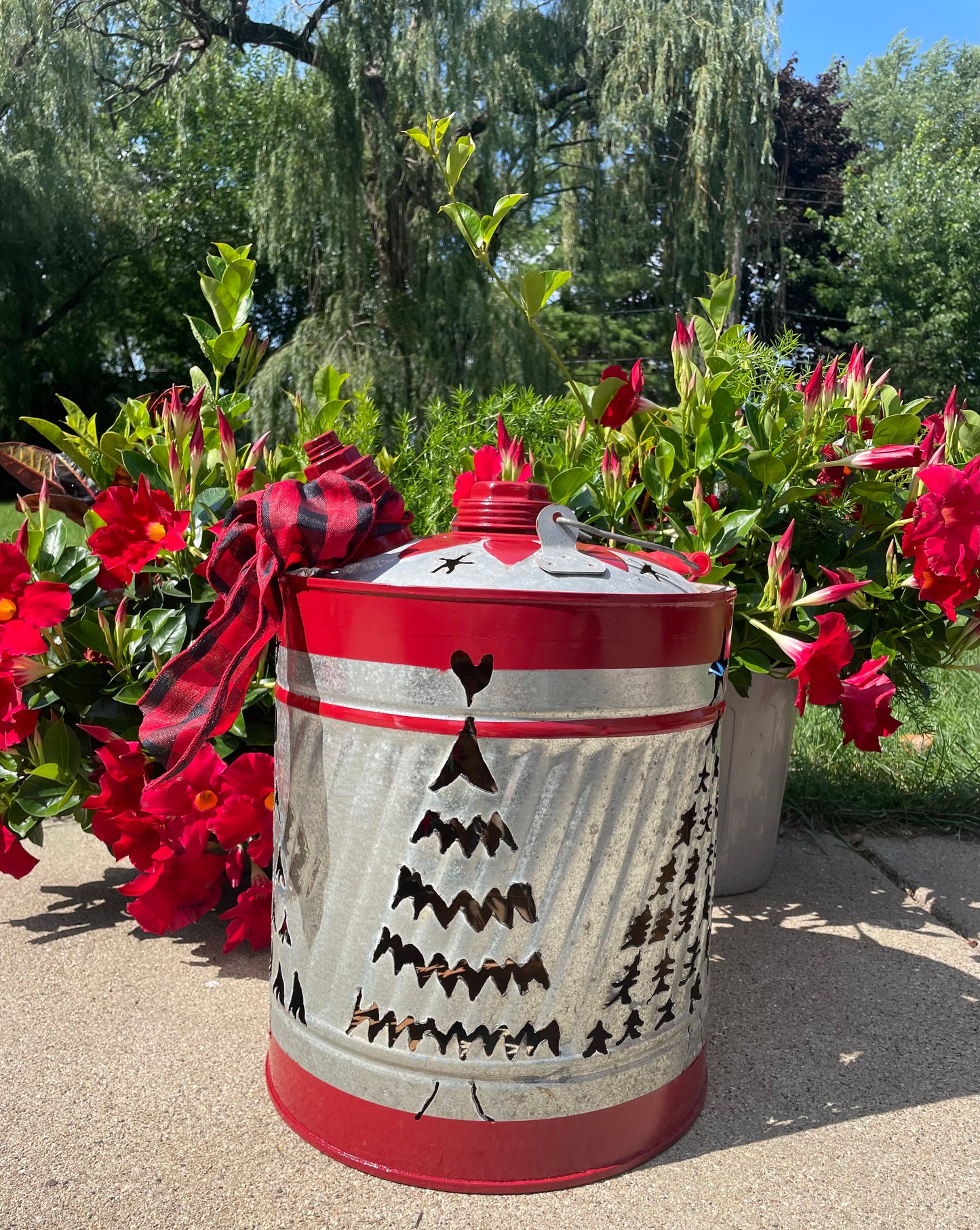 Large Christmas Tree Gas Can Luminary - Red Striped