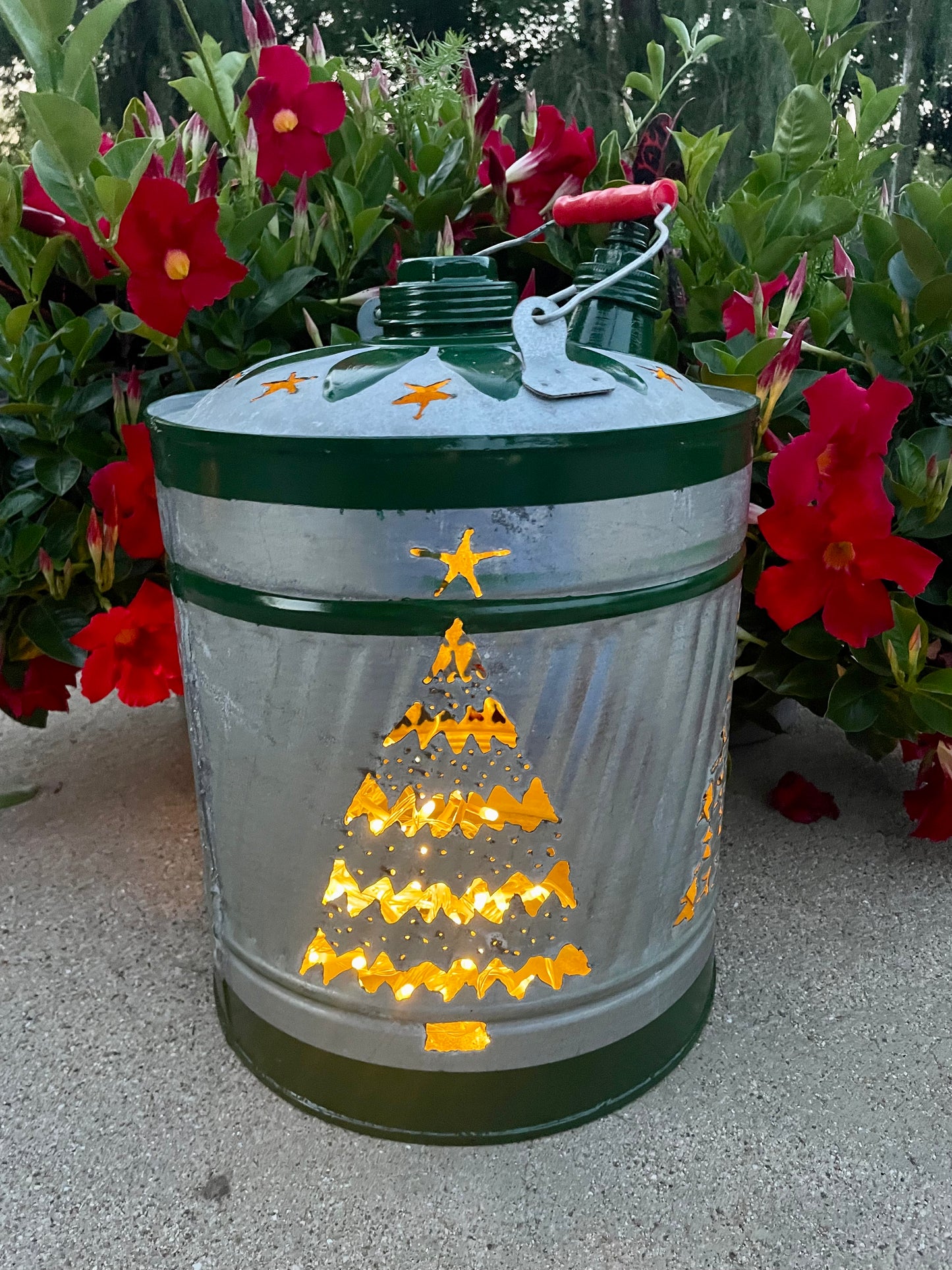 Large Christmas Tree Gas Can Luminary - Green Stripes