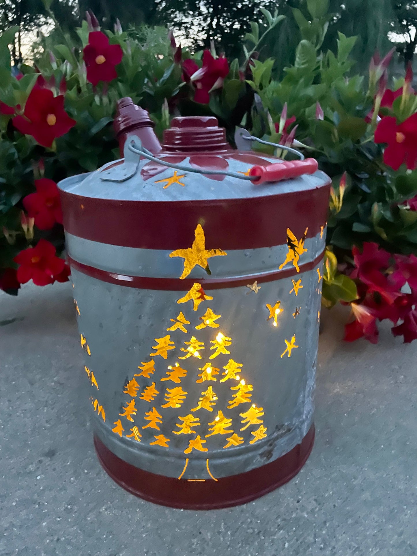 Large Christmas Tree Gas Can Luminary - Red Striped