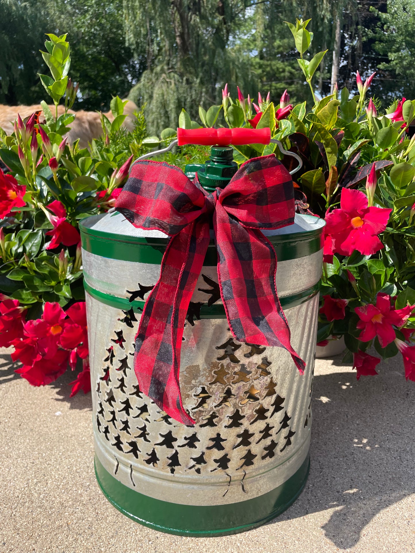 Large Christmas Tree Gas Can Luminary - Green Stripes