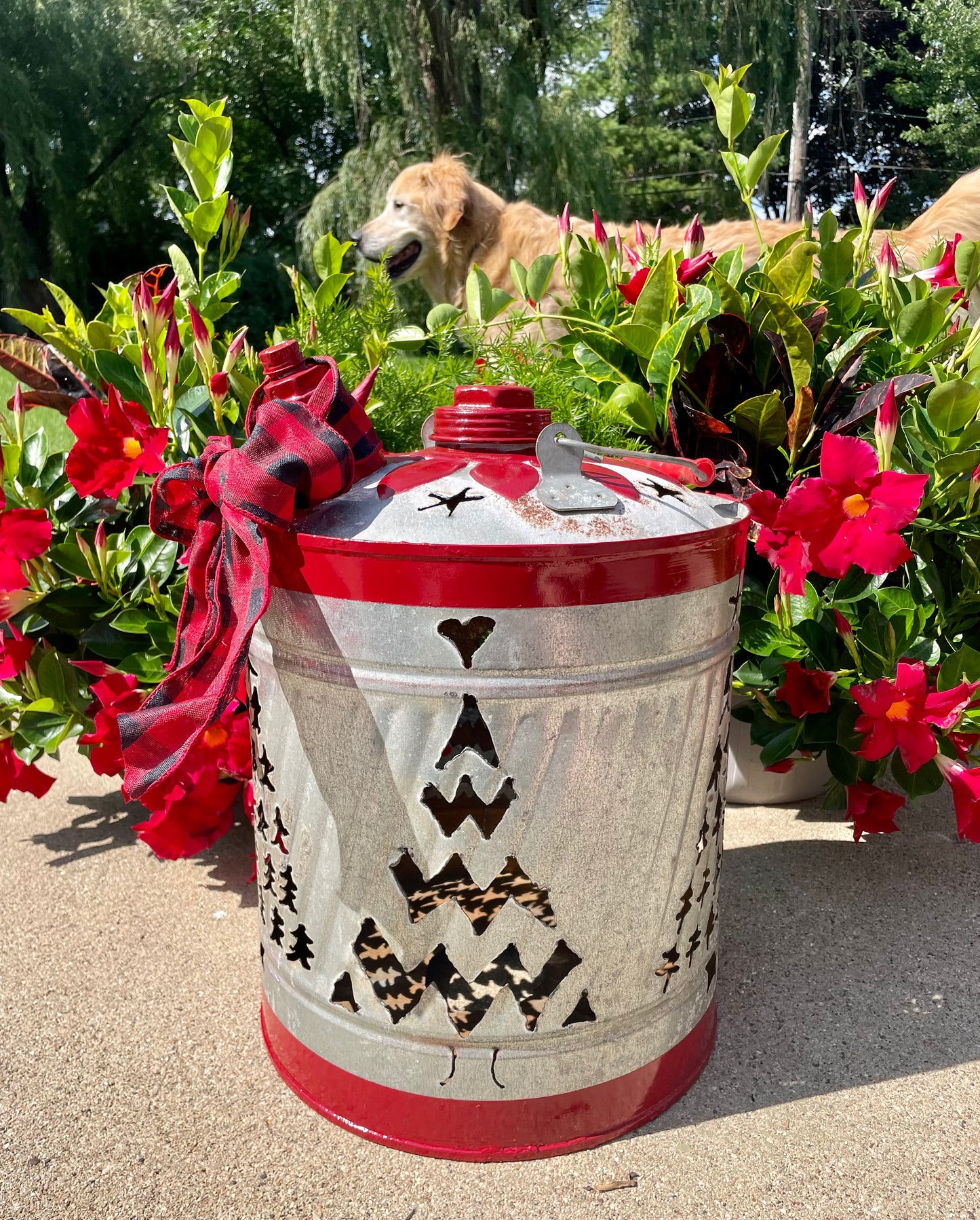 Large Christmas Tree Gas Can Luminary - Red Stripe
