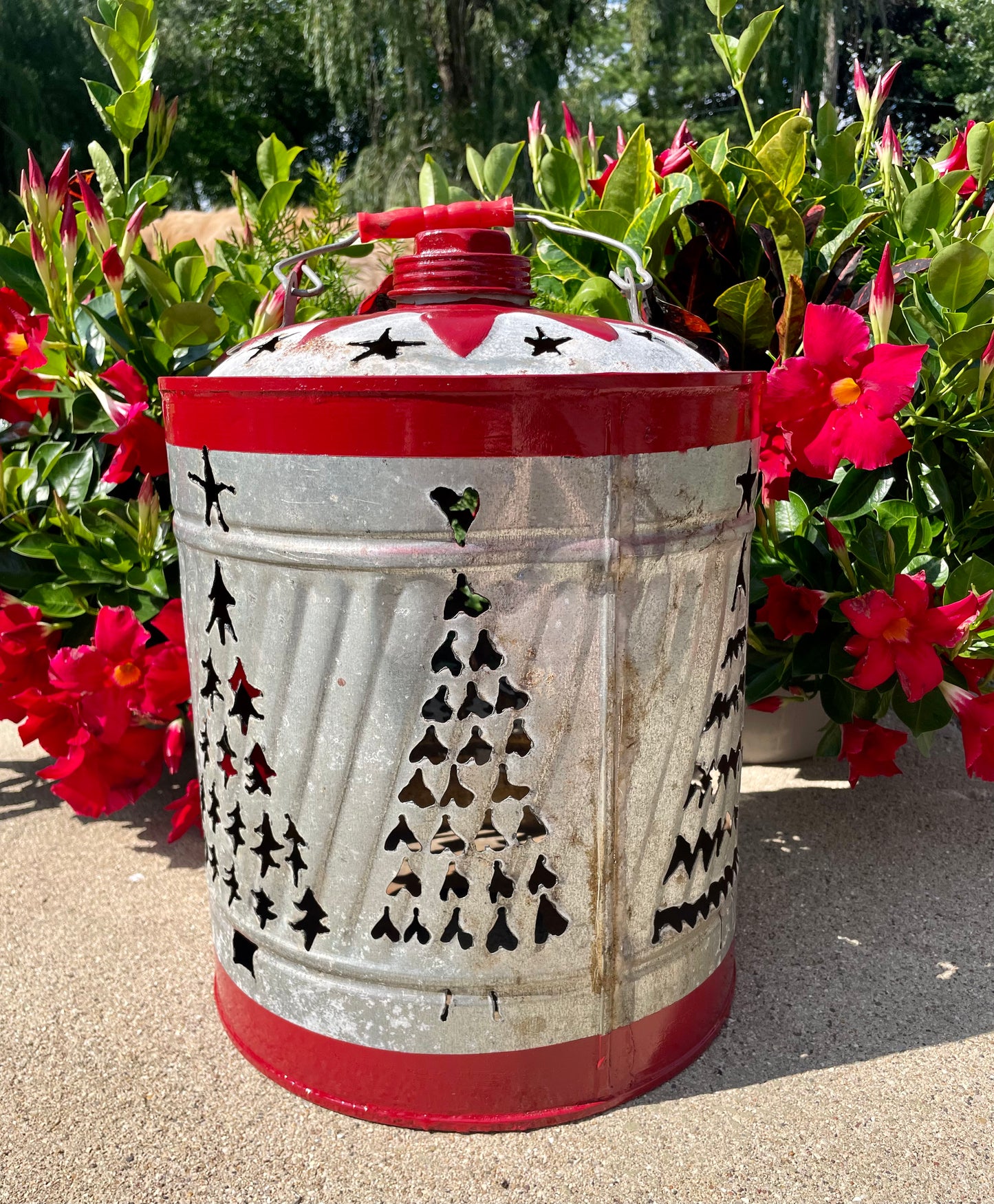 Large Christmas Tree Gas Can Luminary - Red Stripe