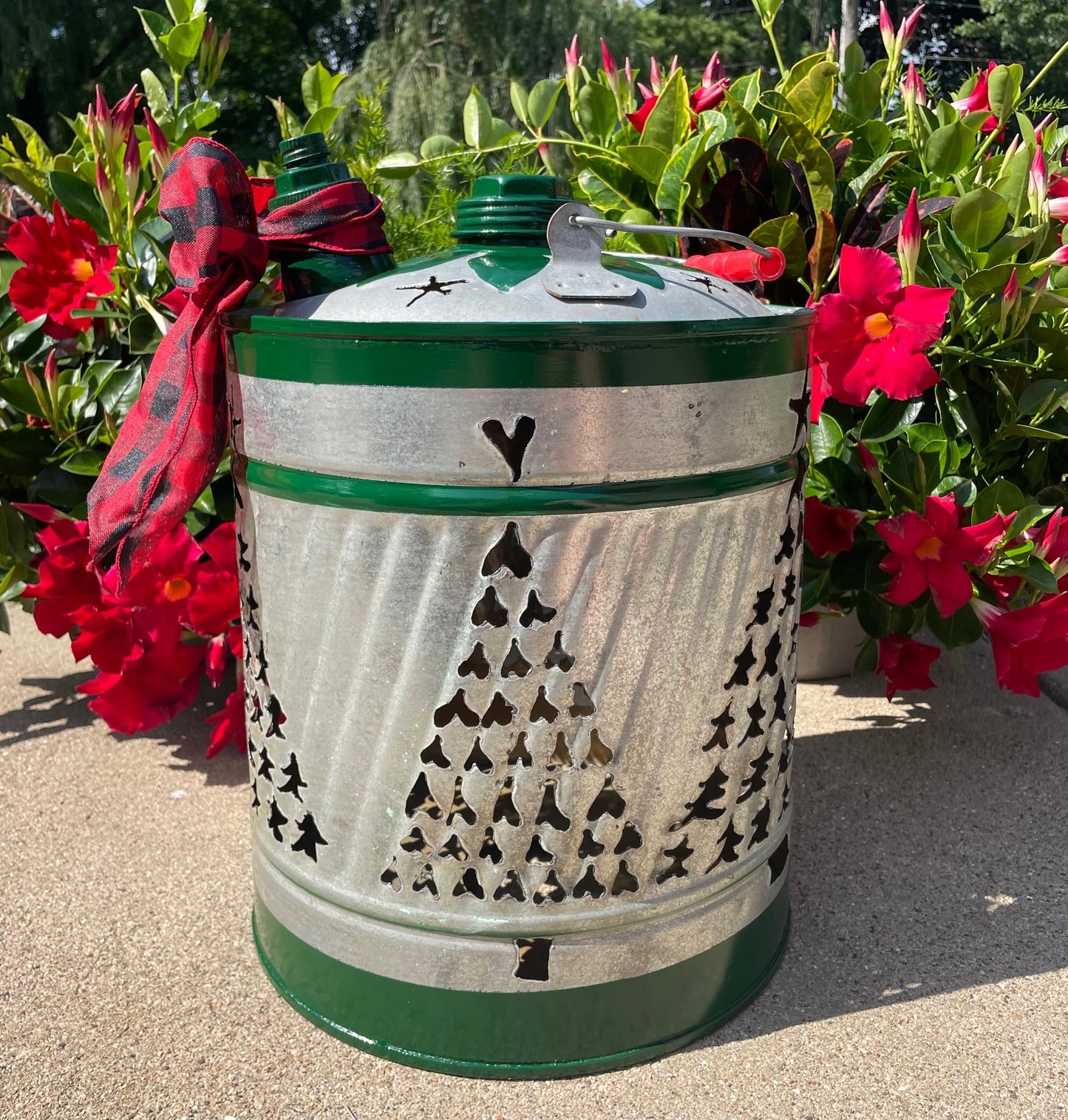Large Christmas Tree Gas Can Luminary - Green Stripes