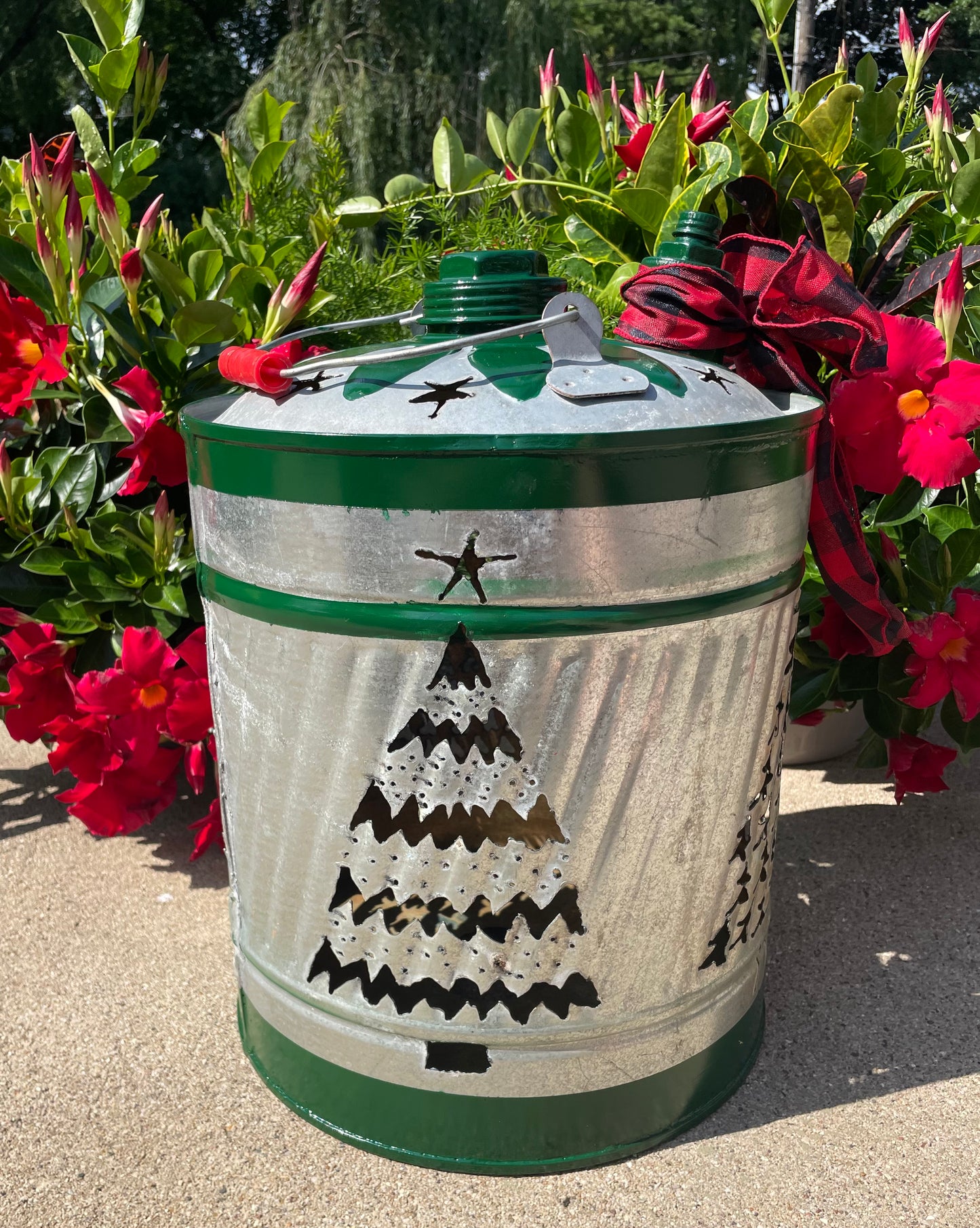 Large Christmas Tree Gas Can Luminary - Green Stripes