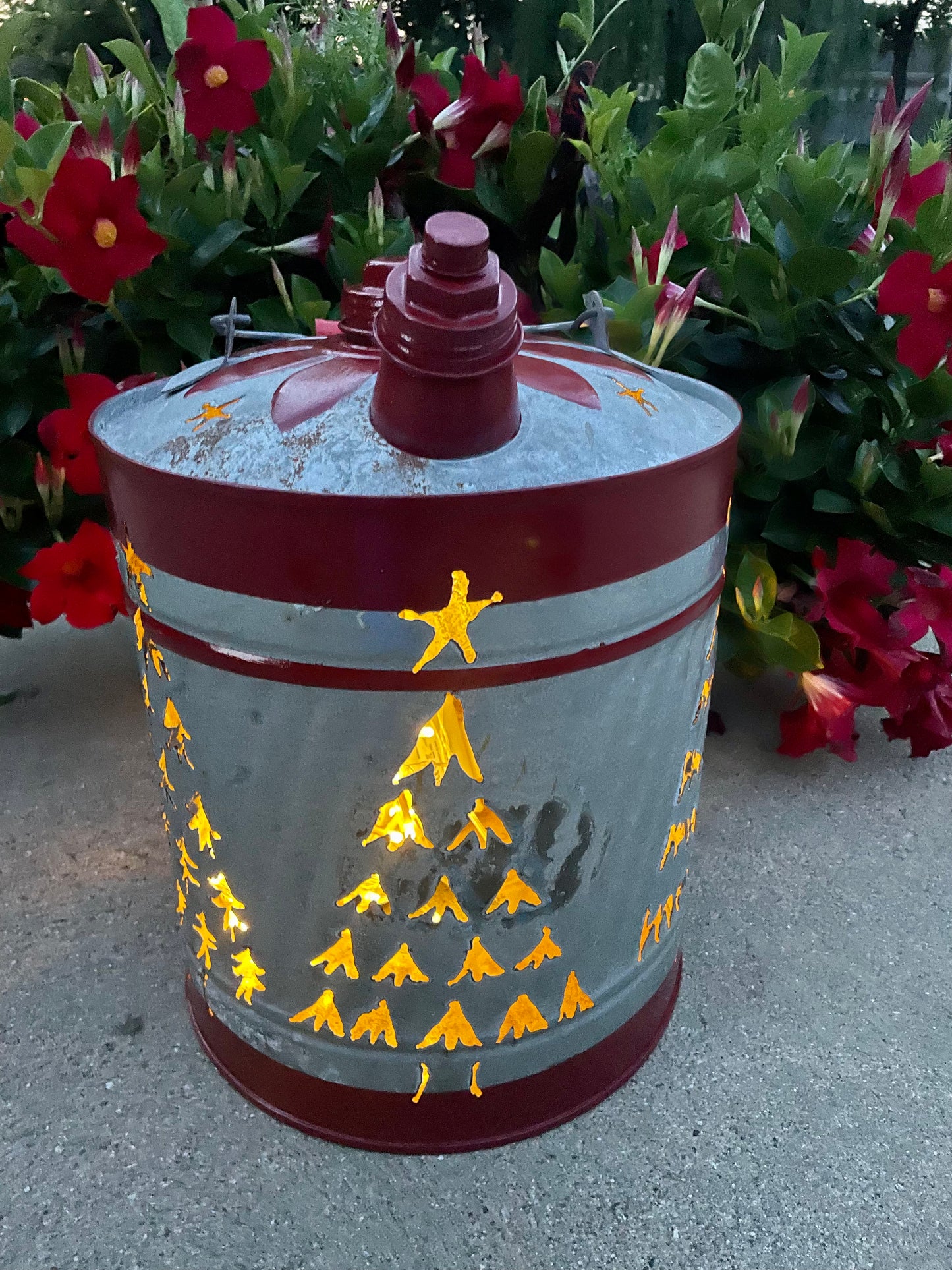 Large Christmas Tree Gas Can Luminary - Red Striped