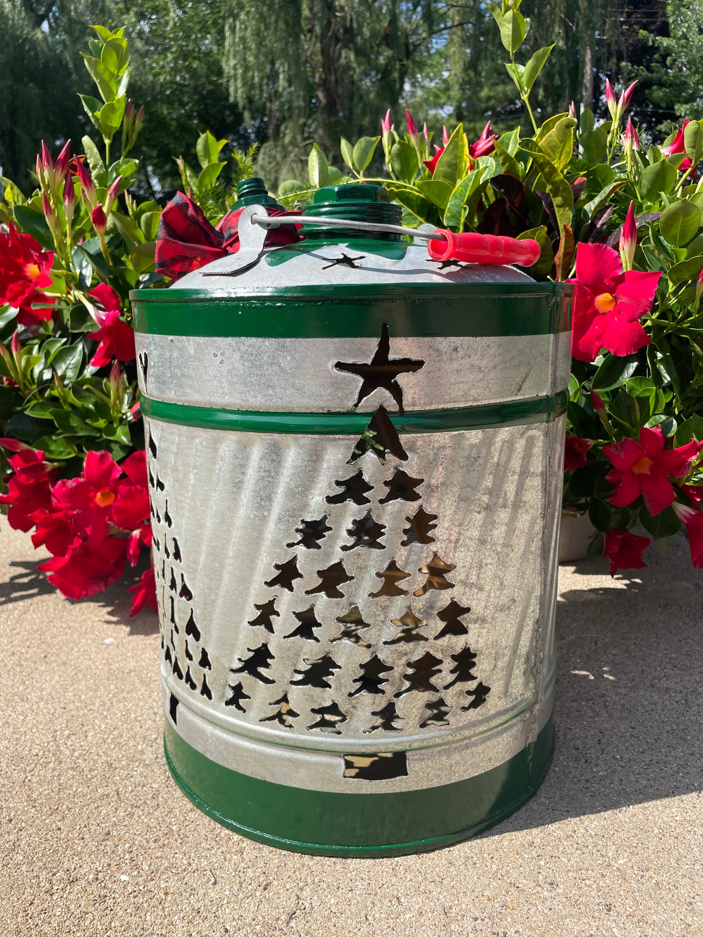 Large Christmas Tree Gas Can Luminary - Green Stripes
