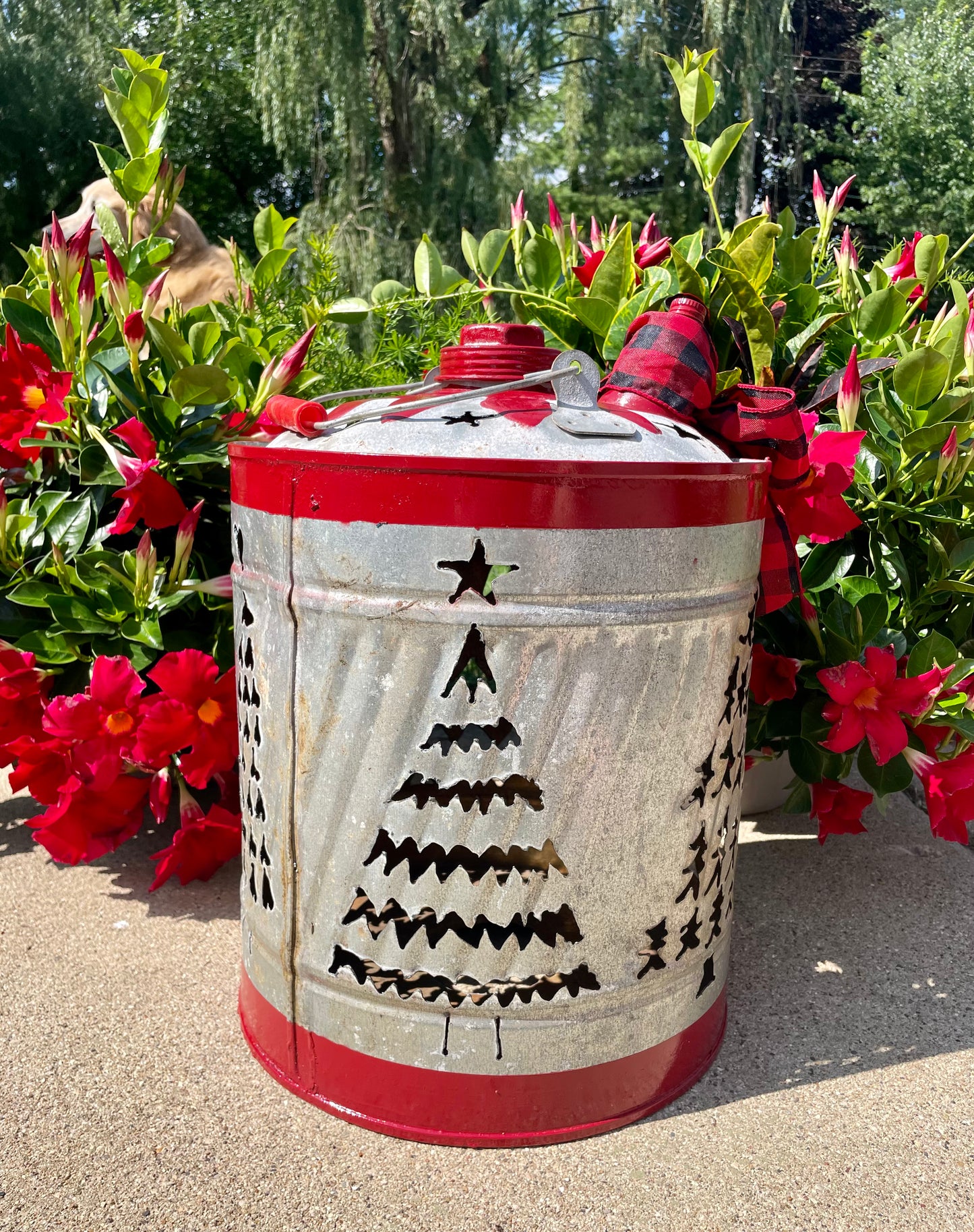 Large Christmas Tree Gas Can Luminary - Red Stripe