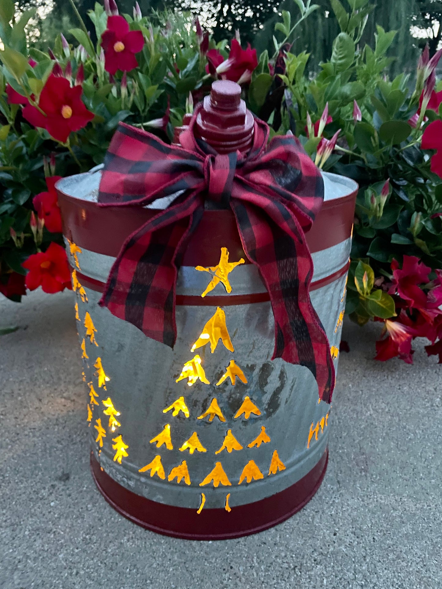 Large Christmas Tree Gas Can Luminary - Red Striped