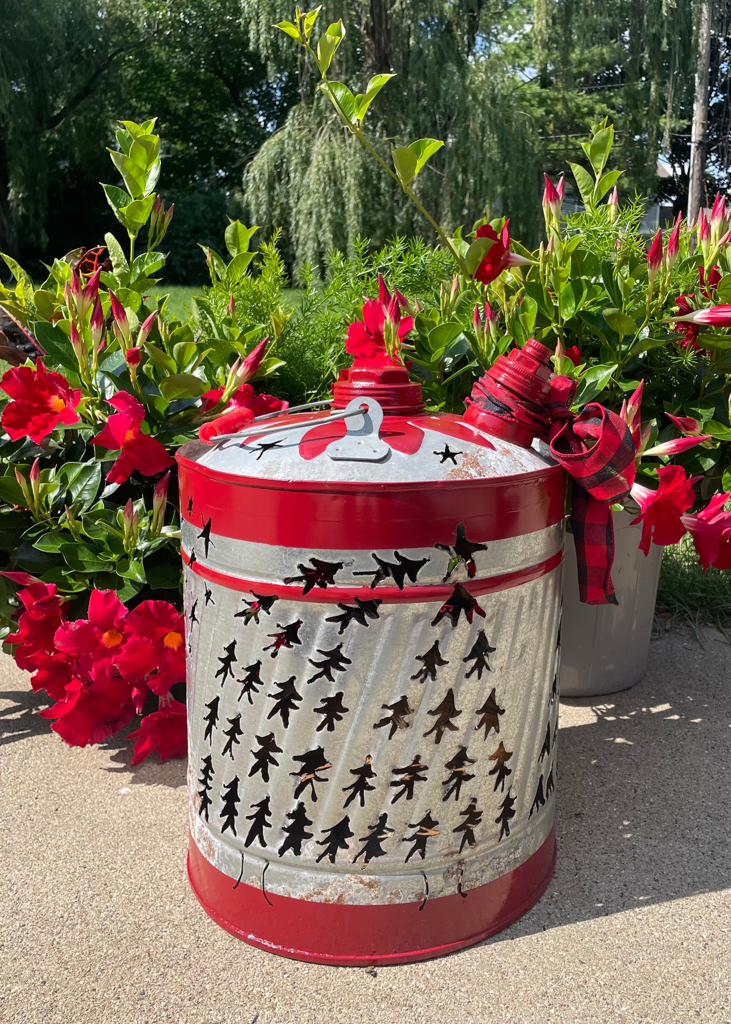 Large Christmas Tree Gas Can Luminary - Red Striped