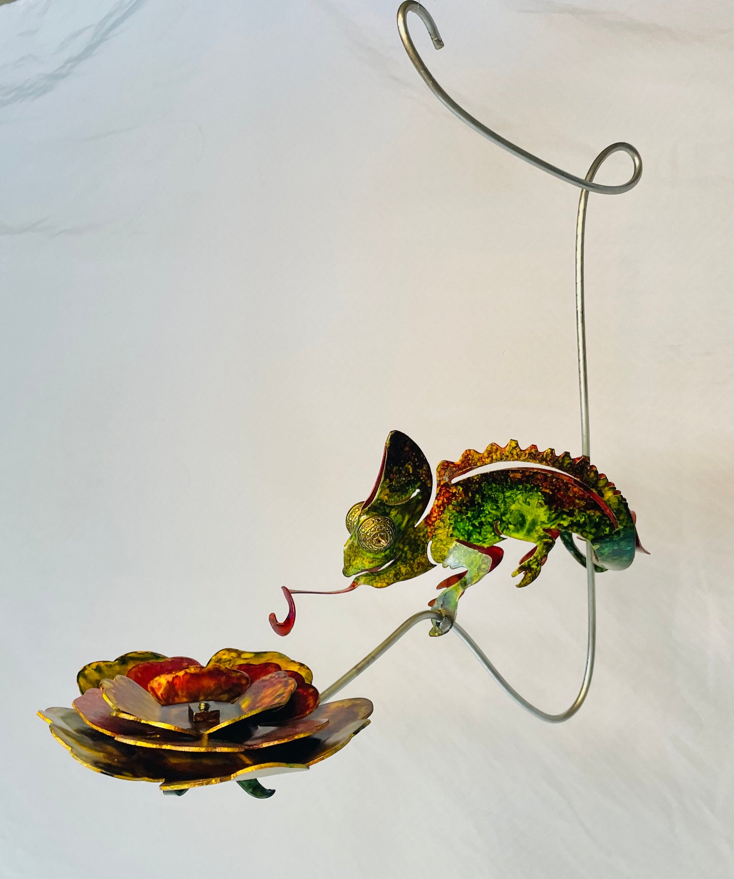 Chameleon and Flower Hanging Metal Garden Art