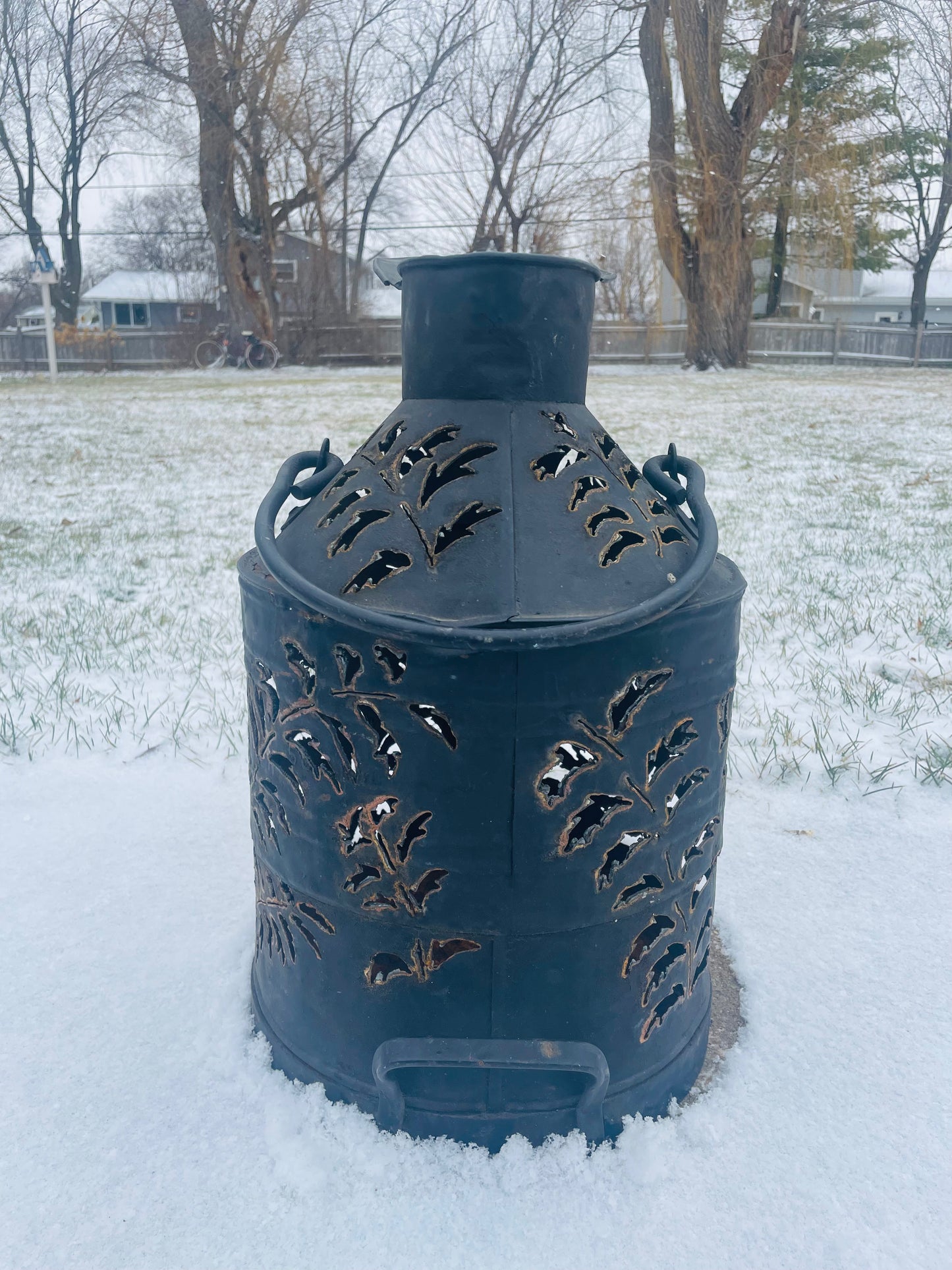Vintage Hand-Cut Black Can Luminary