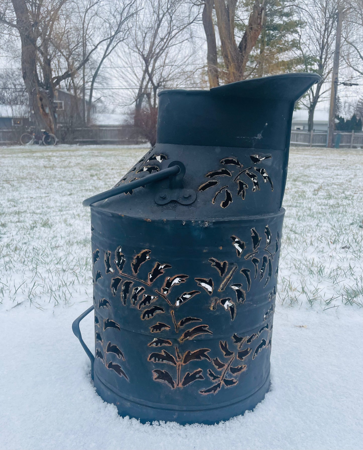 Vintage Hand-Cut Black Can Luminary