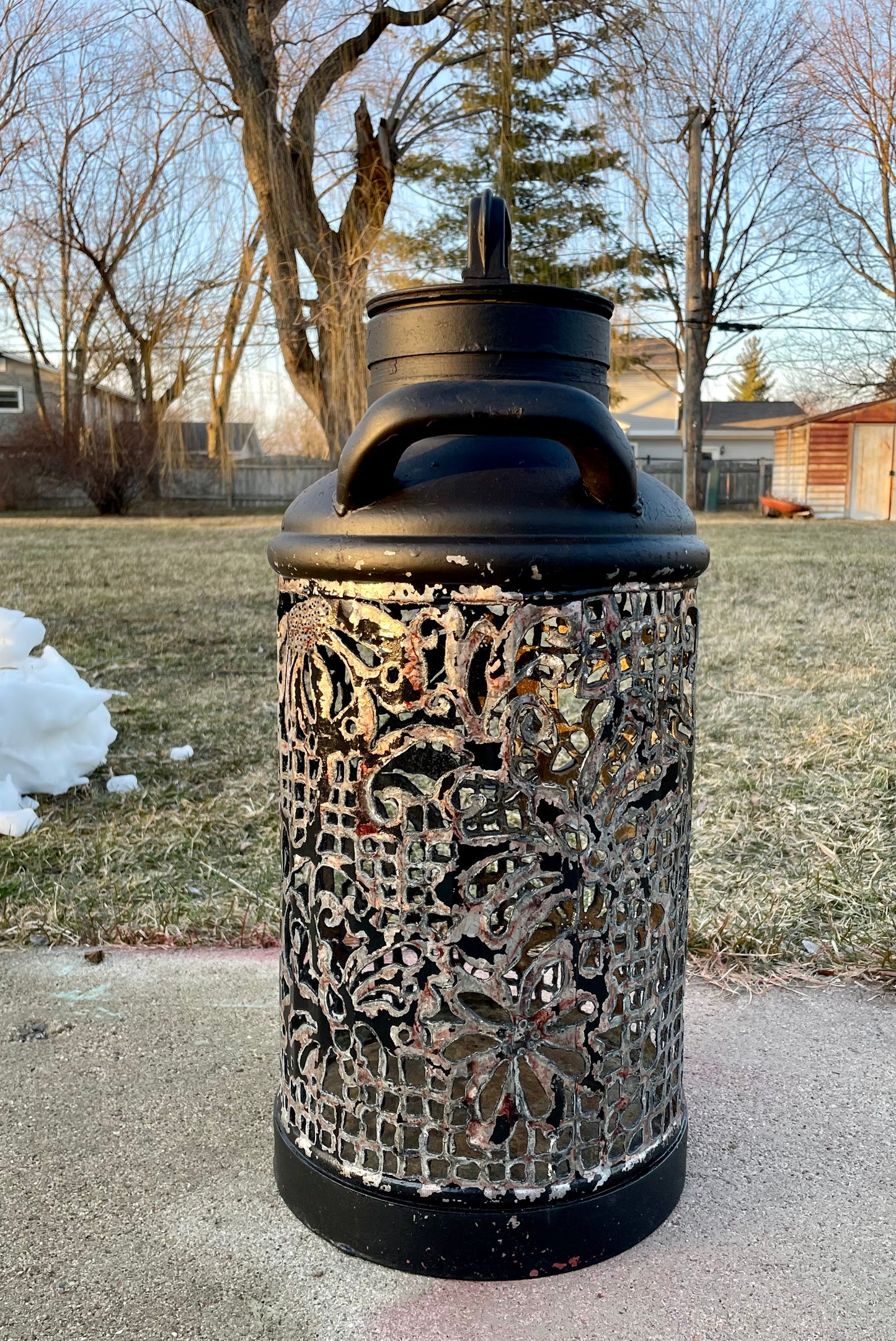 1920s Vintage Fluted Black Oil Can Luminary