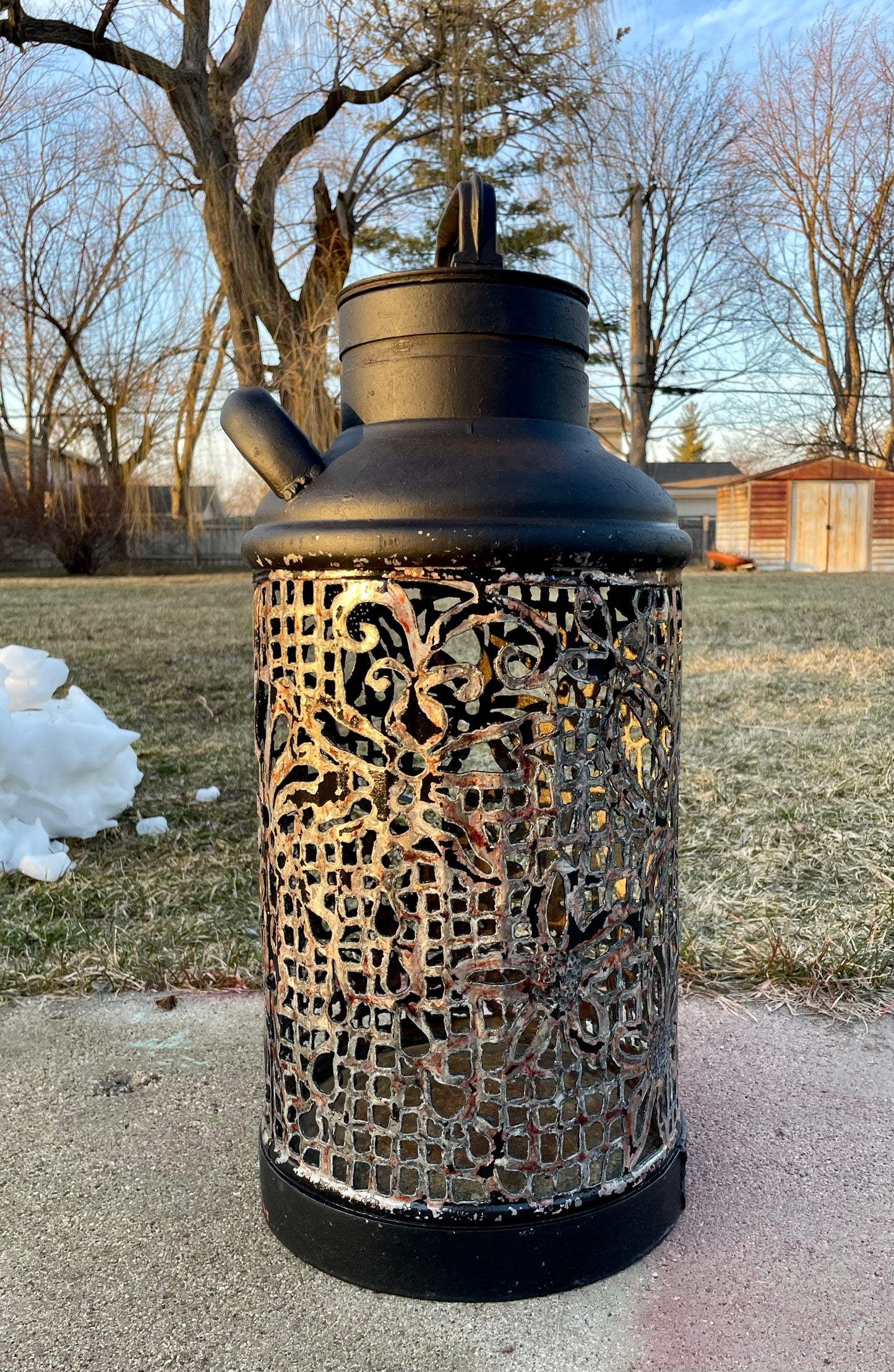 1920s Vintage Fluted Black Oil Can Luminary