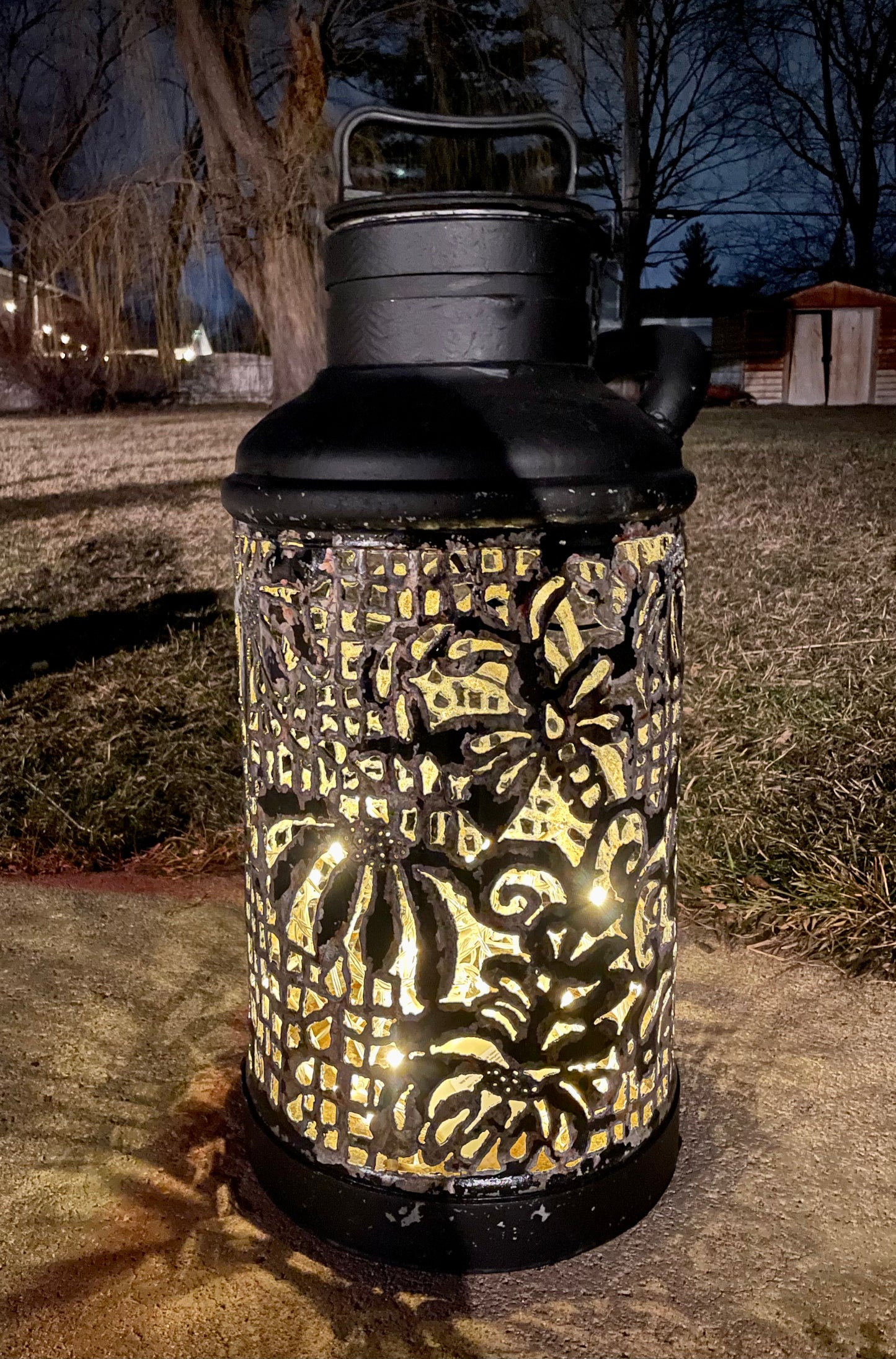 1920s Vintage Fluted Black Oil Can Luminary