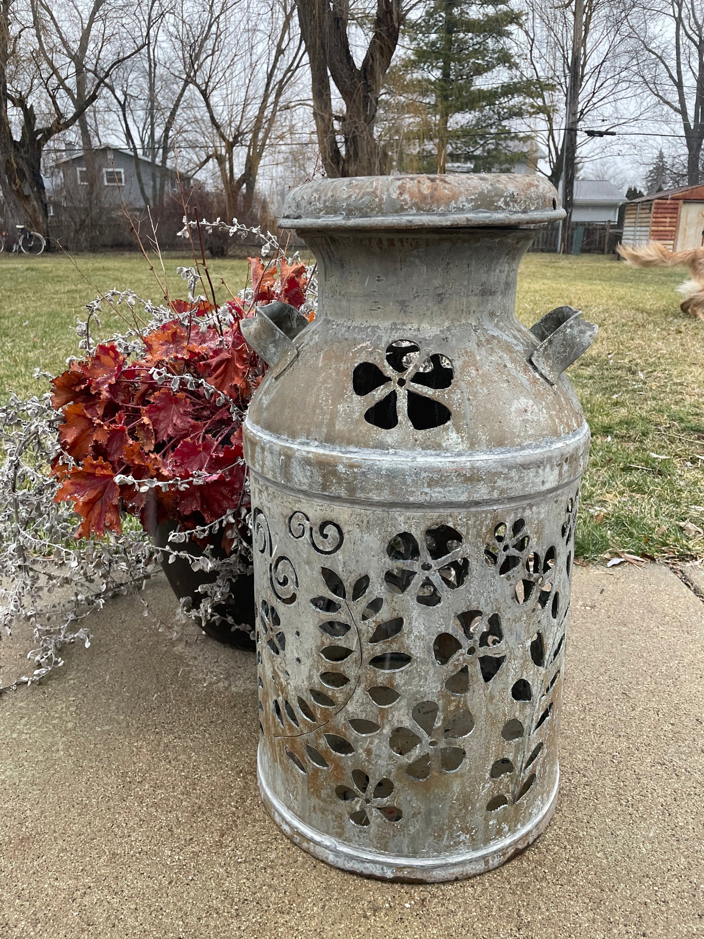 Vintage Milk Can Flower Luminary - Hand Cut