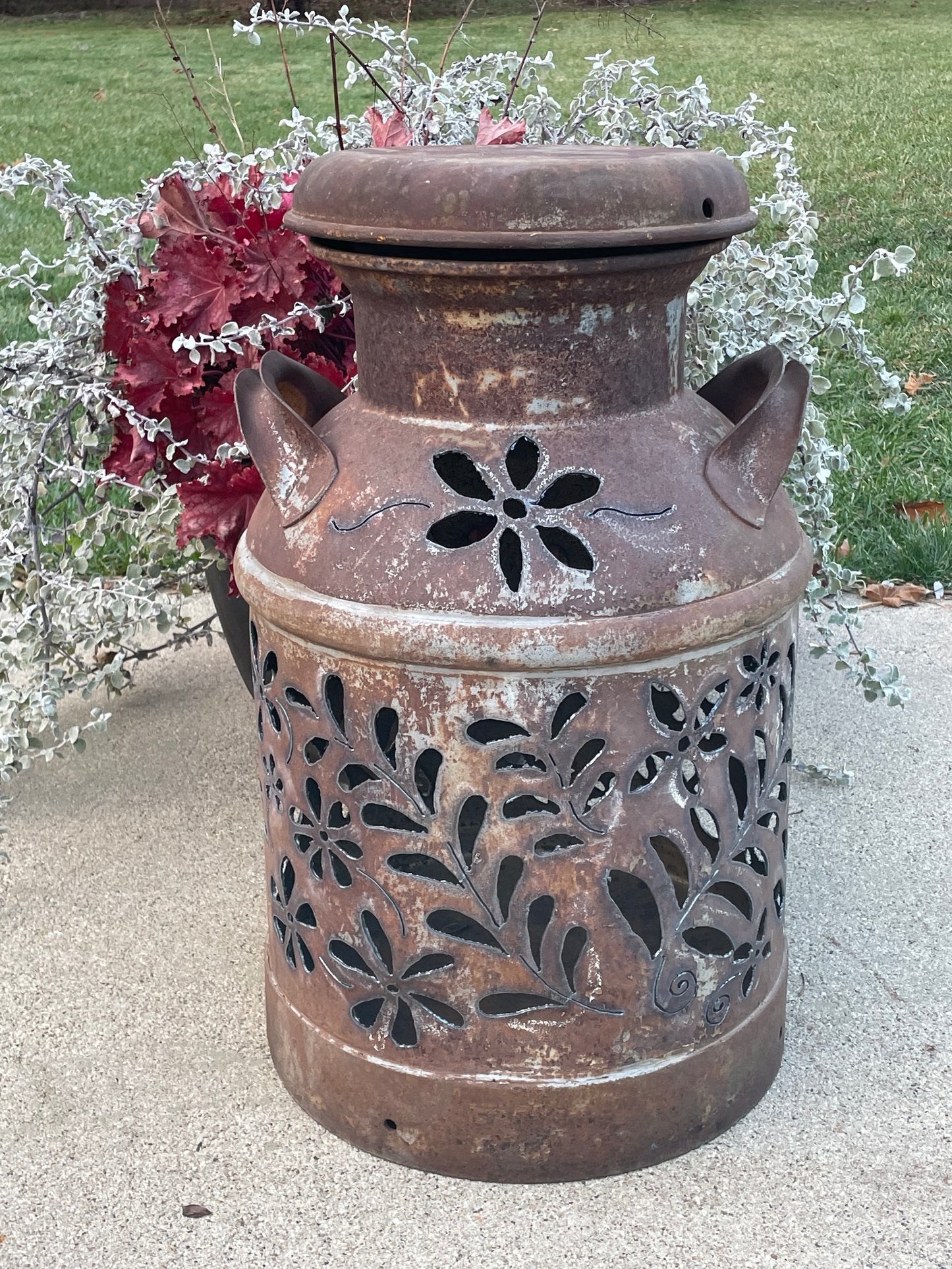 Antique Laverne Kray Milk Can Luminary - Hand Cut