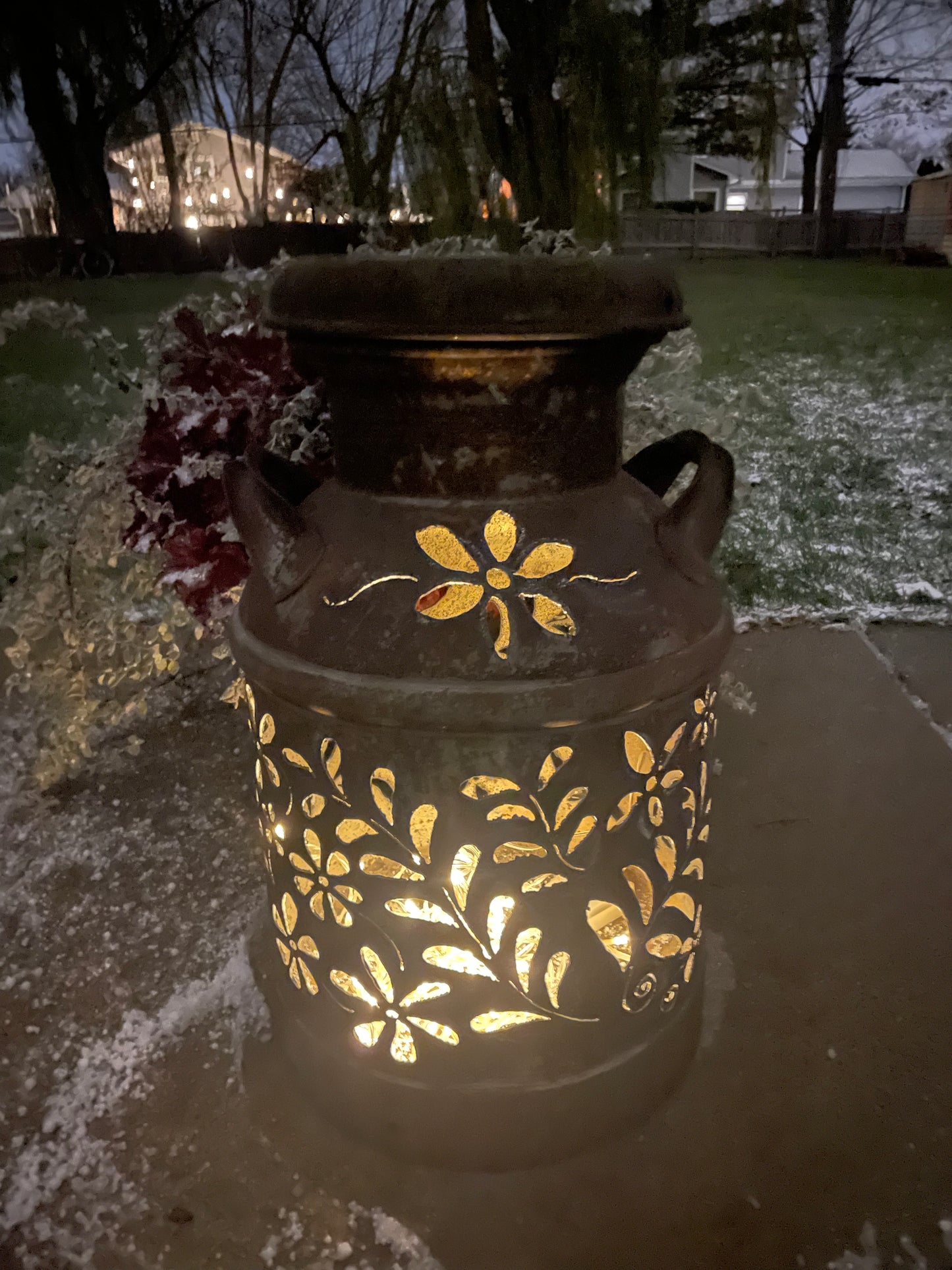 Antique Laverne Kray Milk Can Luminary - Hand Cut