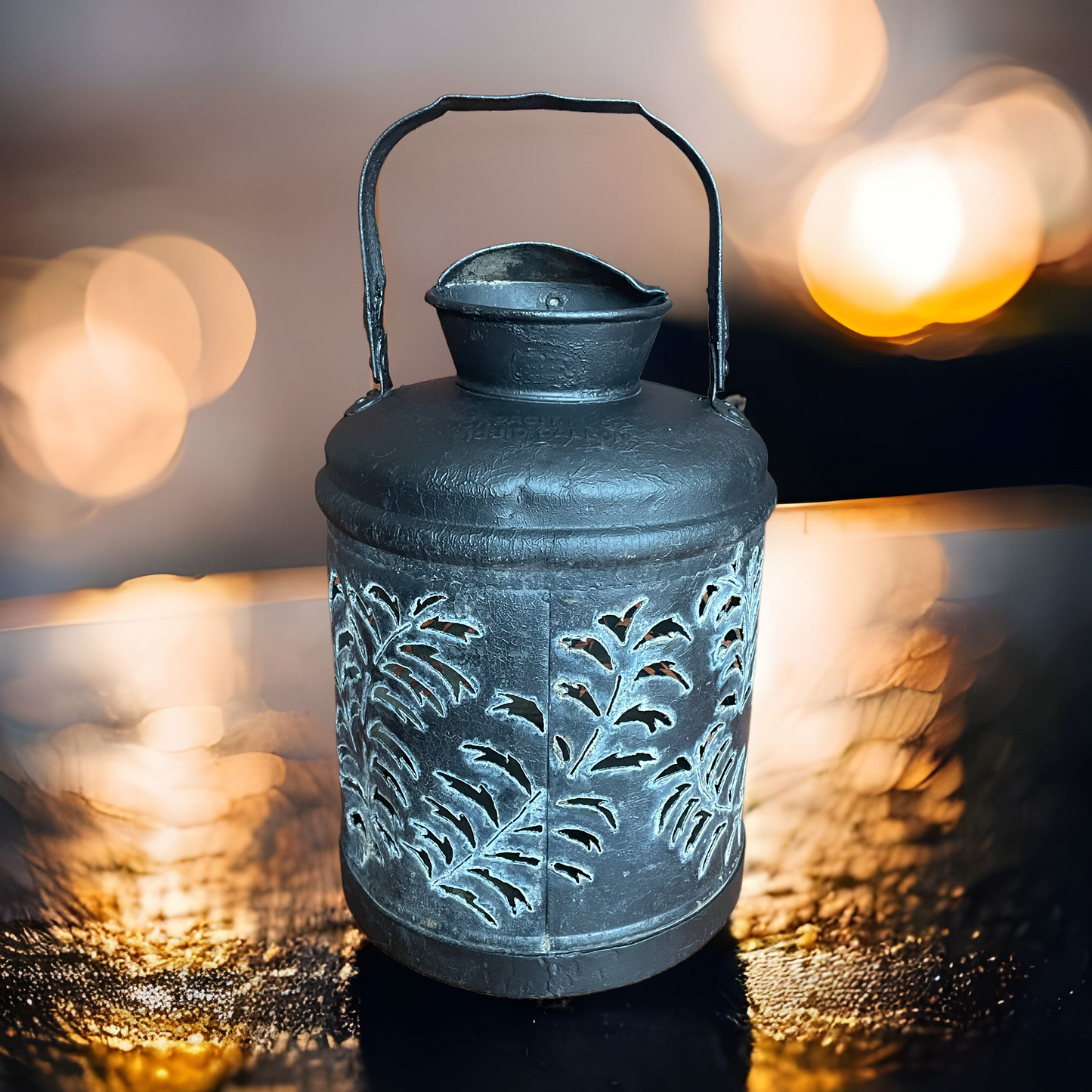Antique Hand-Cut Oil Can Luminary