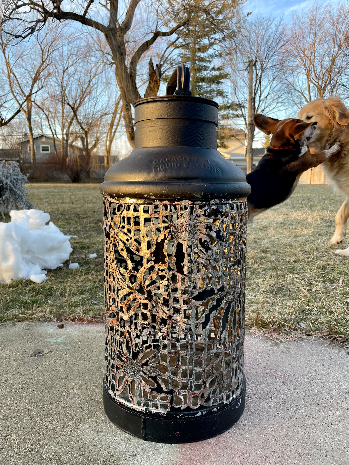 1920s Vintage Fluted Black Oil Can Luminary