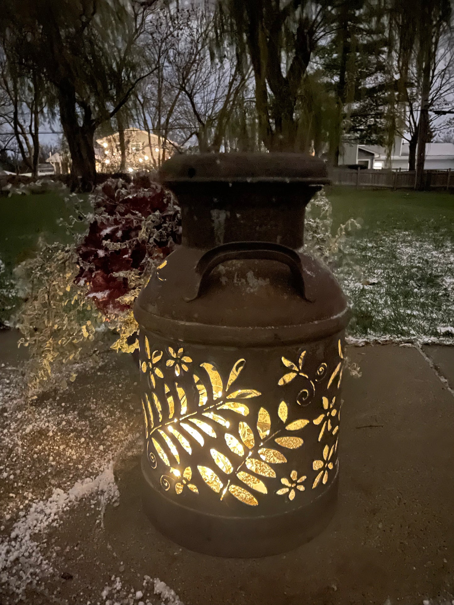 Antique Laverne Kray Milk Can Luminary - Hand Cut